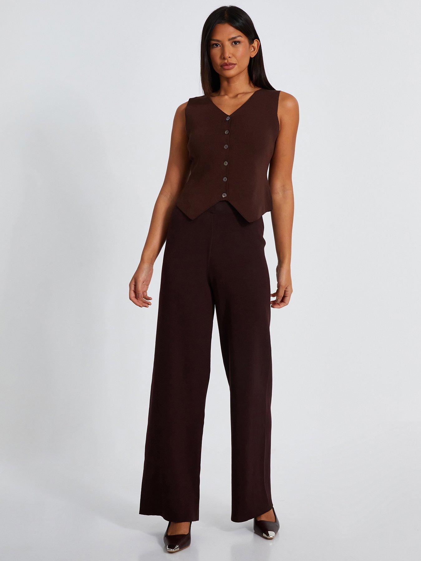 undefined Brown Knit Wide Leg Trousers