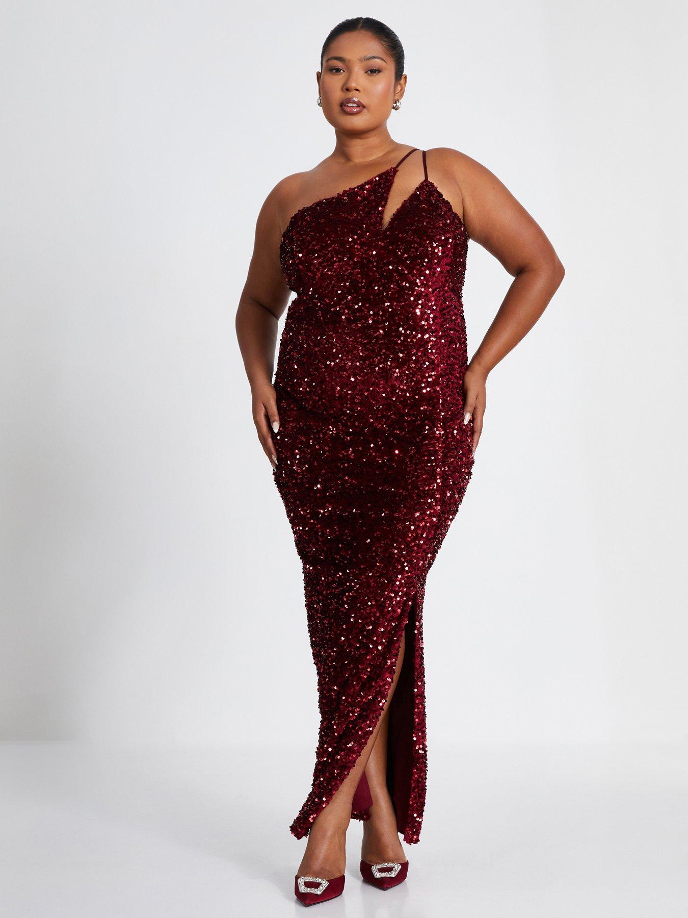 Quiz Curve Dark Red Sequin Maxi Dress