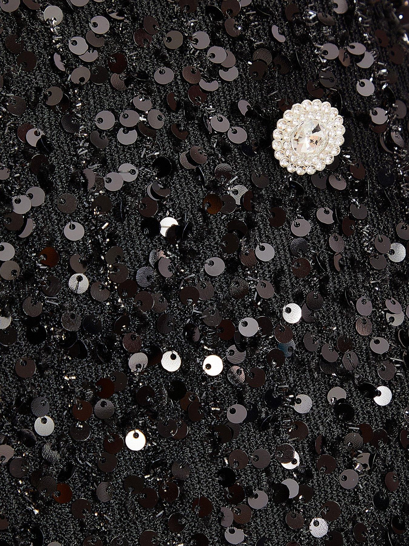 Quiz Black Sequin Frill Mini Skirt Very