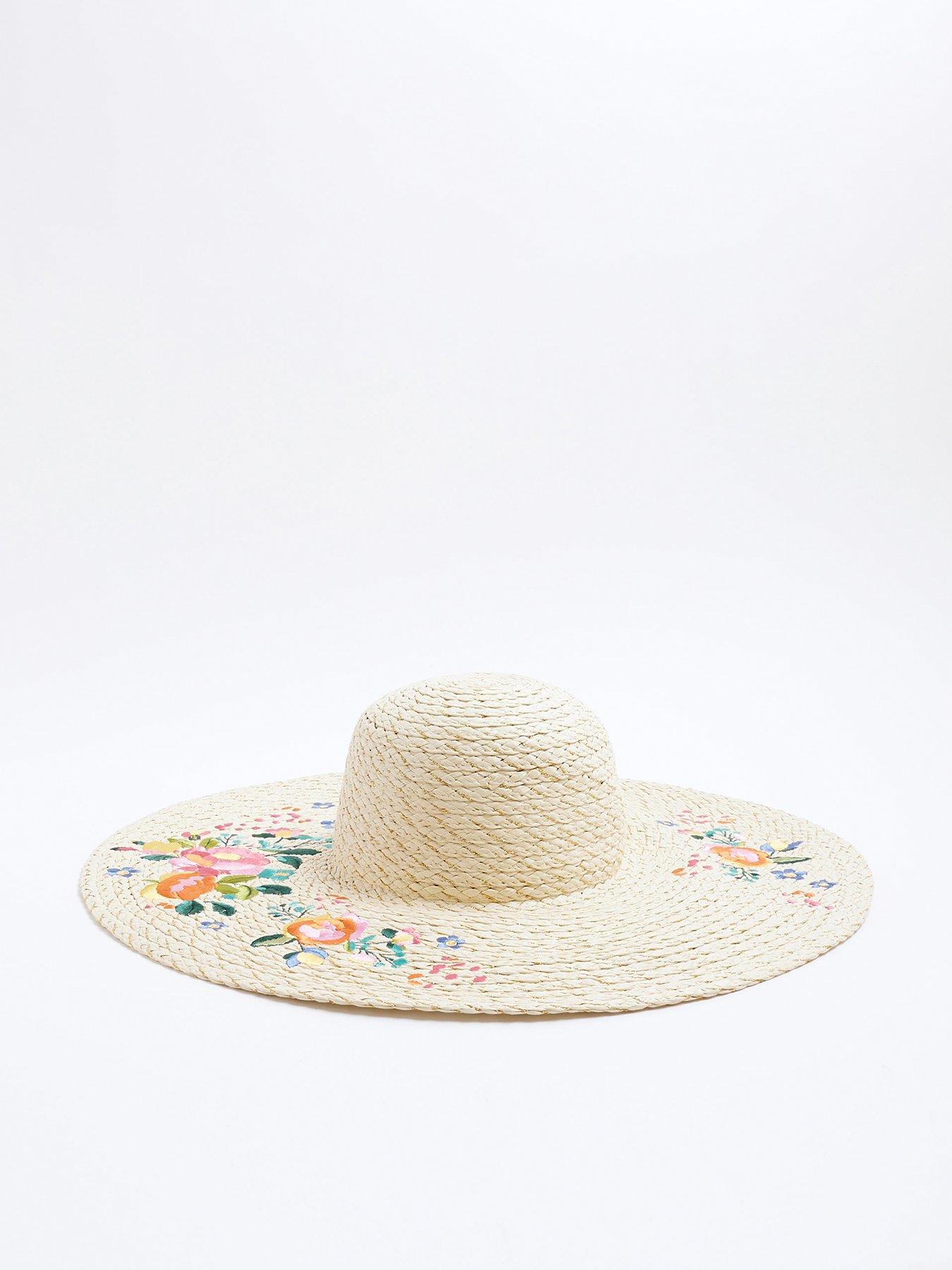 undefined Del Maar Flower Embroidered Straw Hat - Beige