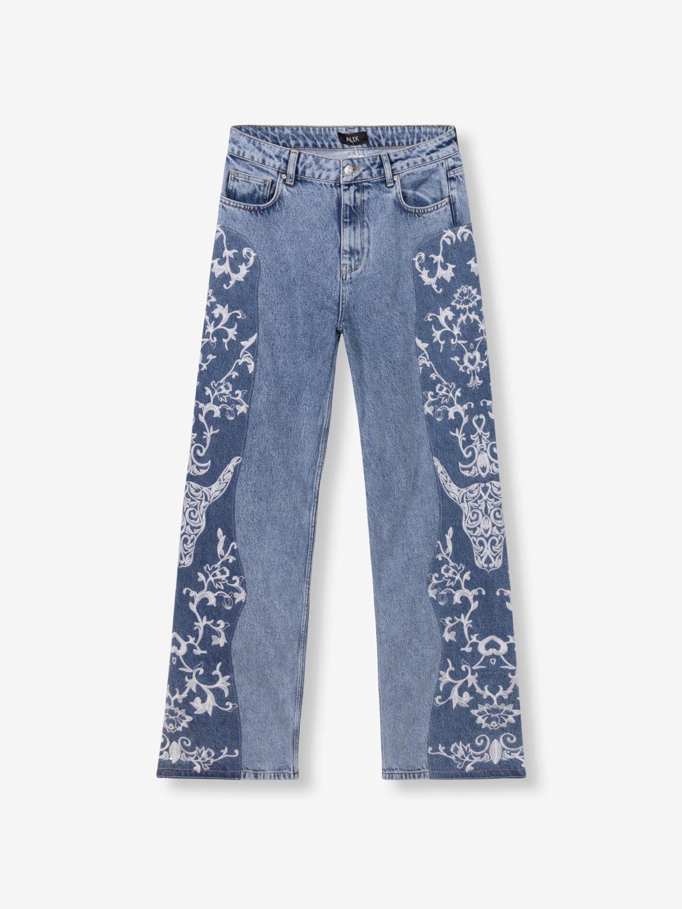 Image 5 of 6 of Alix the Label Flower Bull Denim Pants - Blue