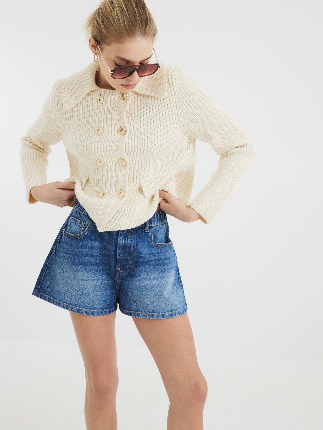 undefined Elasticated A Line Shorts - Medium Denim - Blue