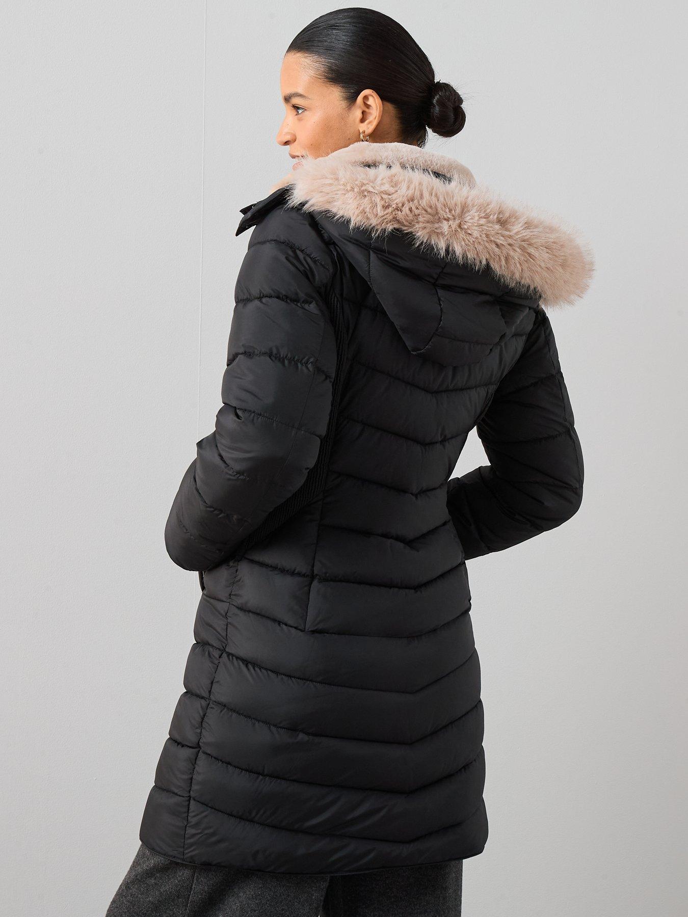 Image 2 of 7 of The Very Collection Waist Detail Padded Coat - Black