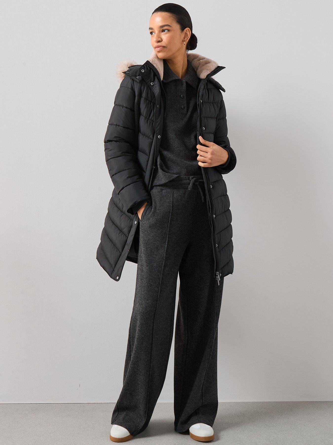 Image 3 of 7 of The Very Collection Waist Detail Padded Coat - Black