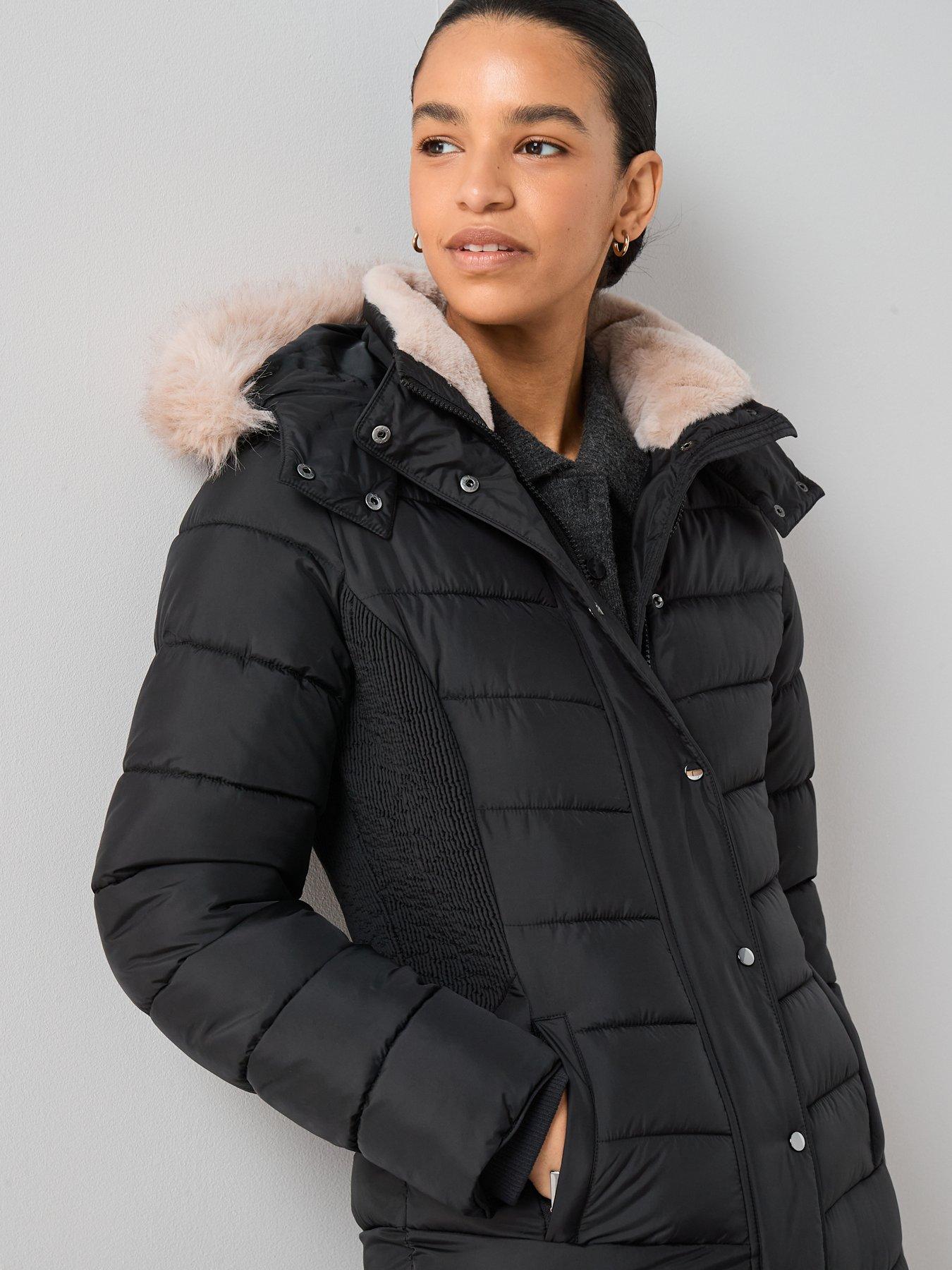 Image 4 of 7 of The Very Collection Waist Detail Padded Coat - Black