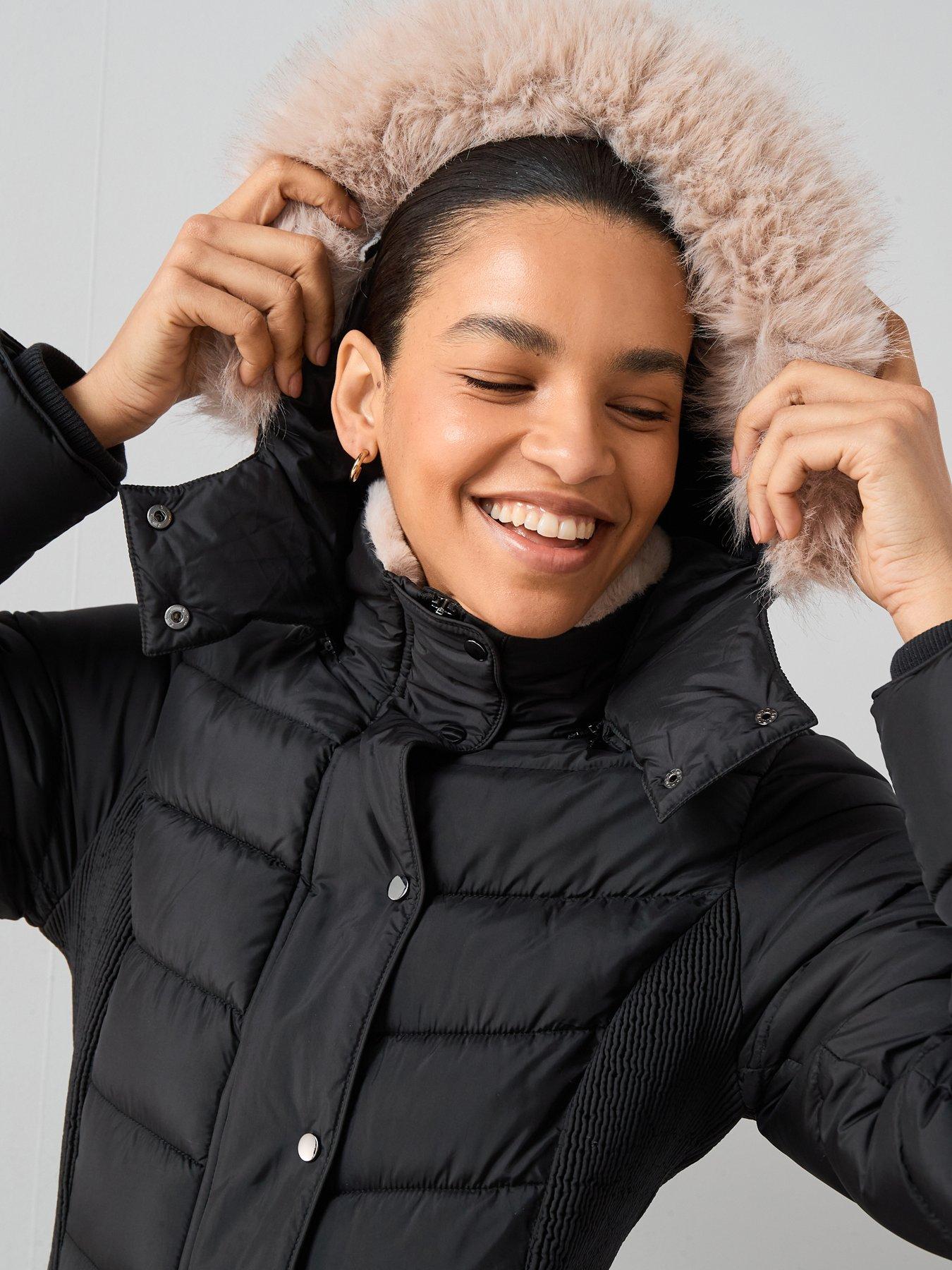 Image 5 of 7 of The Very Collection Waist Detail Padded Coat - Black