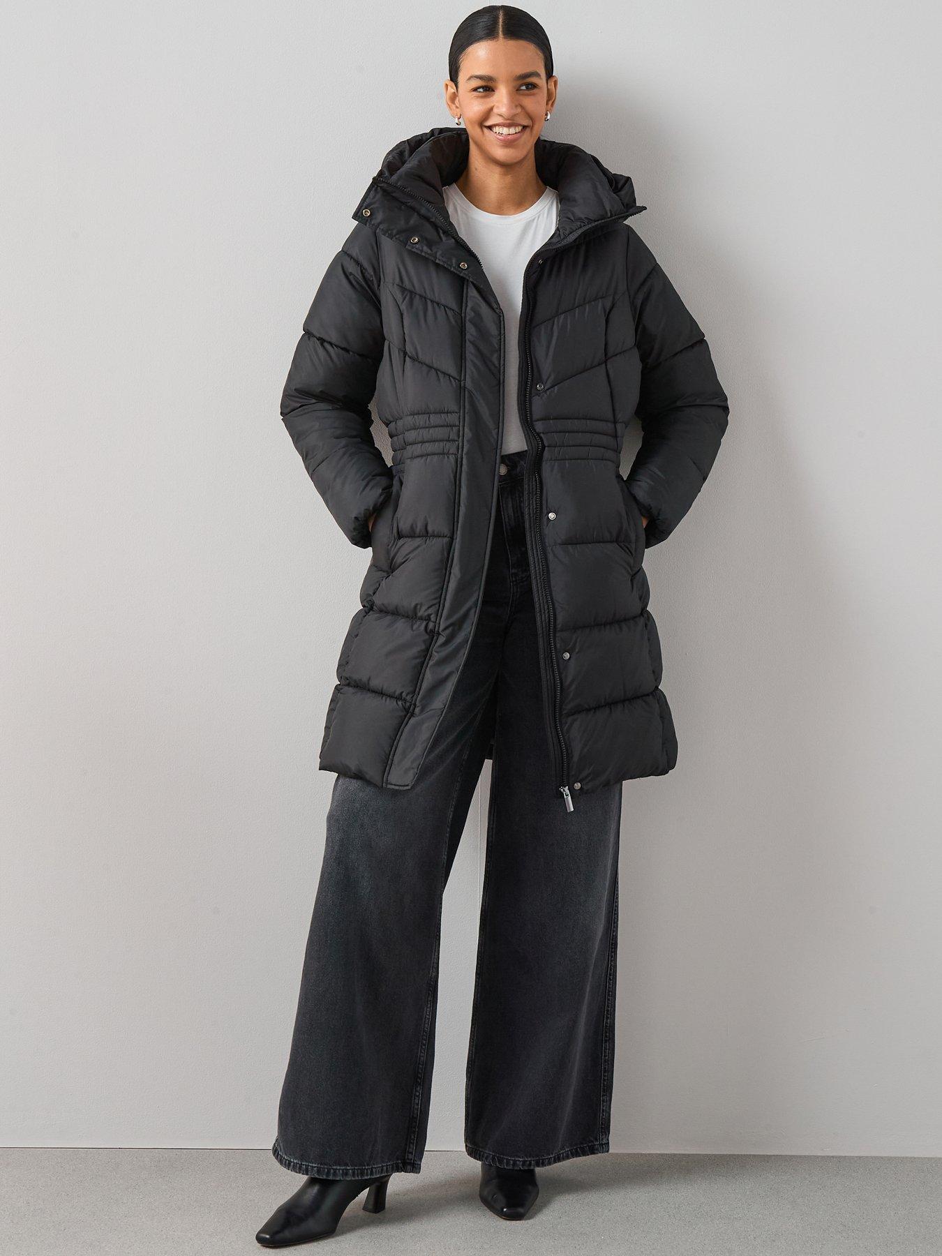 Image 1 of 6 of The Very Collection Longline Sorona Padded Coat With Pull Out Hood - Black