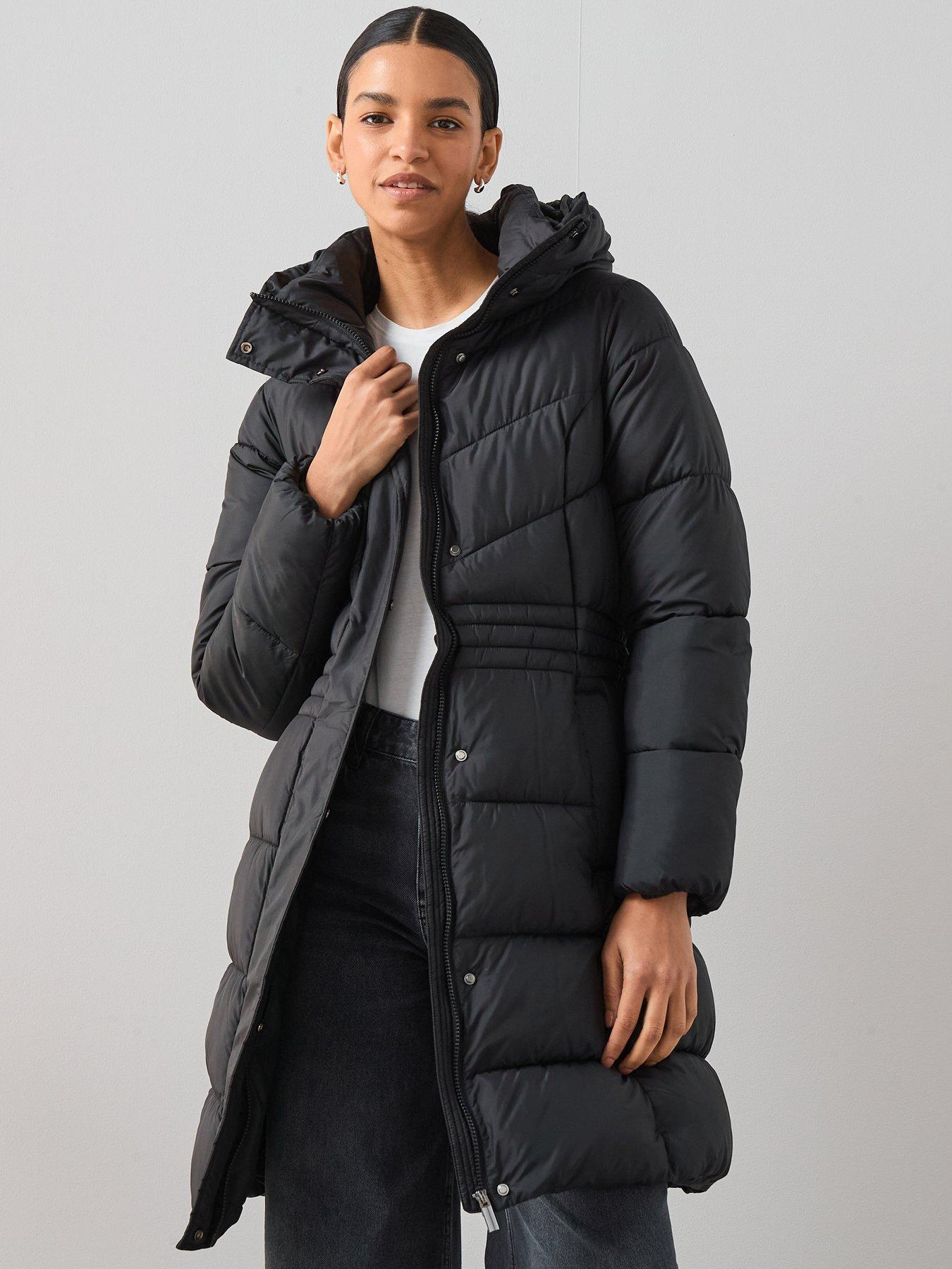 Image 3 of 6 of The Very Collection Longline Sorona Padded Coat With Pull Out Hood - Black