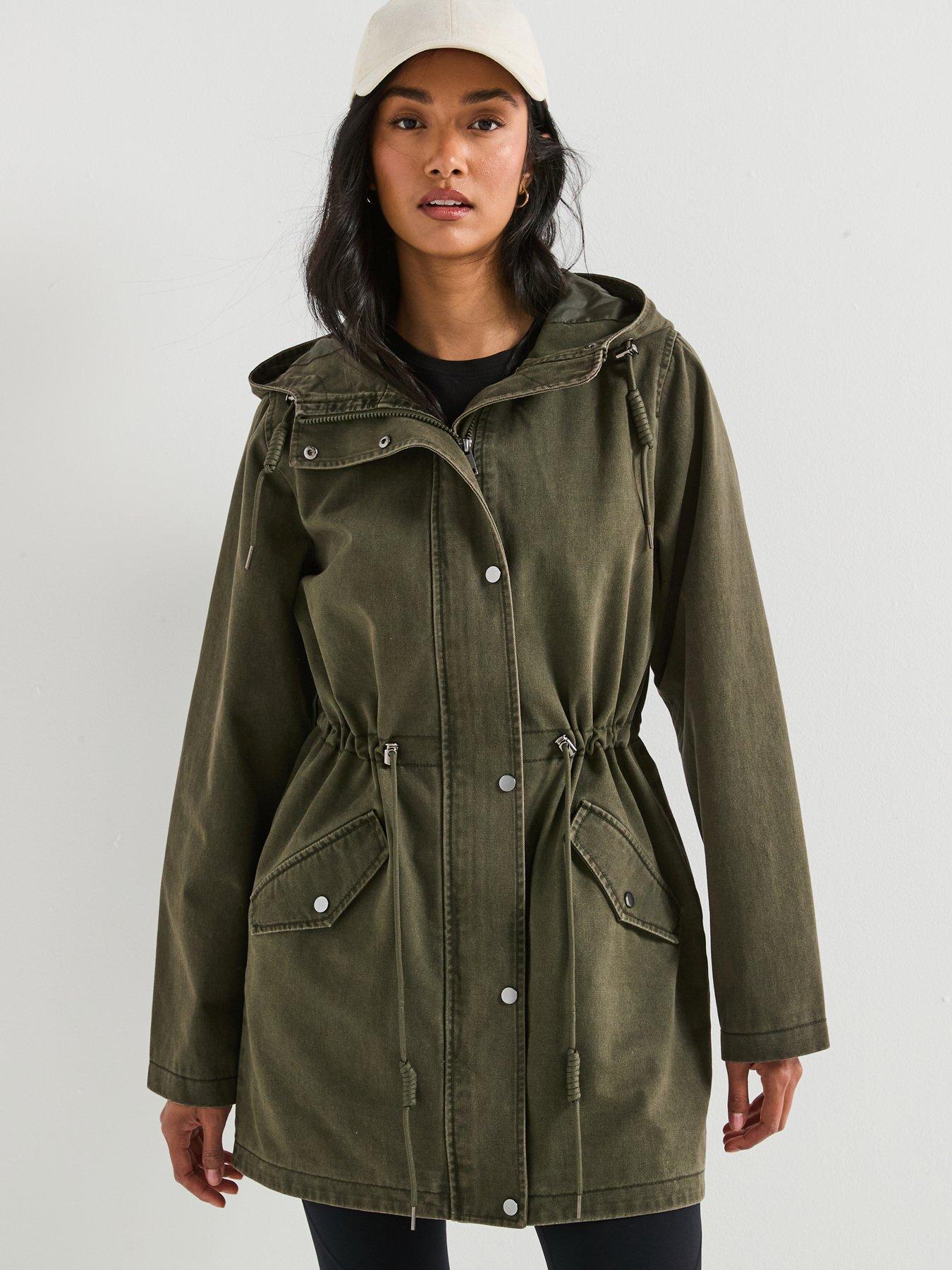 V by Very: Washed Cotton Hooded Coat - Khaki