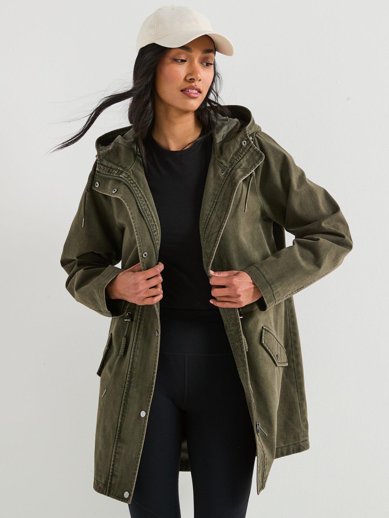 Image 5 of 6 of V by Very Washed Cotton Hooded Coat - Khaki