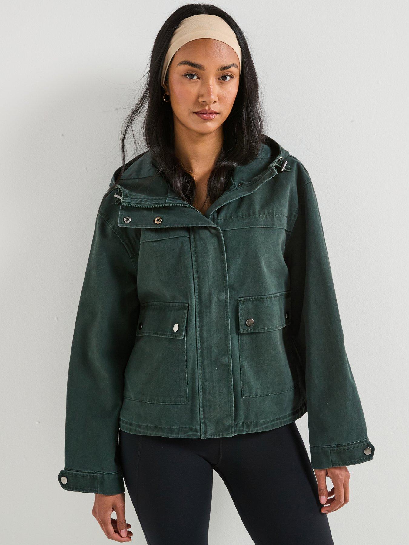undefined Washed Cotton Hooded Short Jacket - Khaki