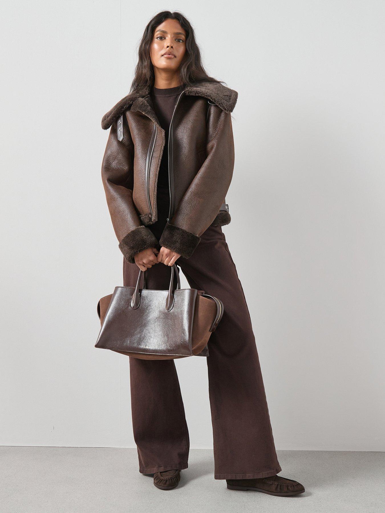 The Very Collection Faux Shearling Aviator Jacket - Brown