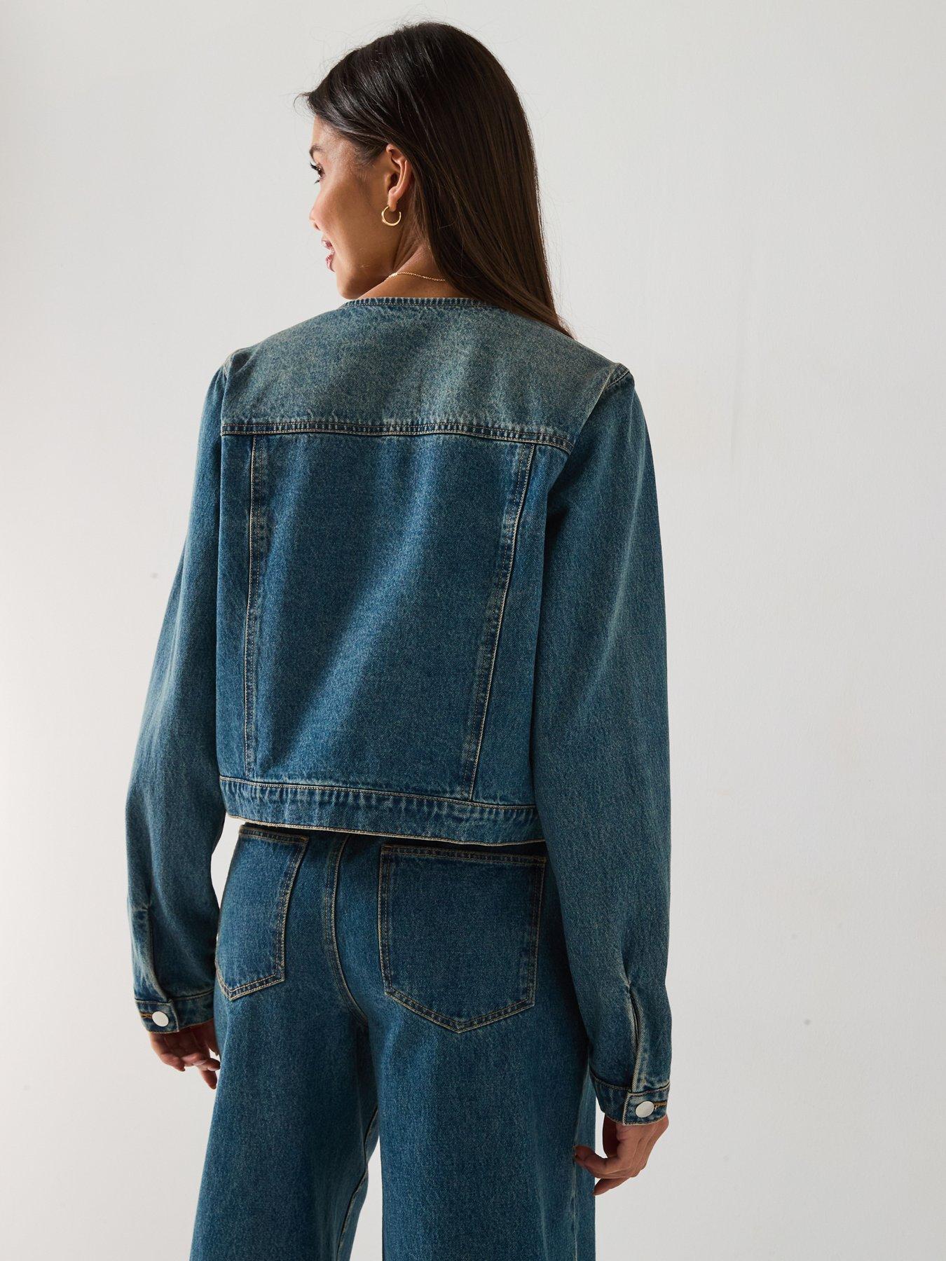 Image 2 of 6 of V by Very Collarless Denim Jacket - Mid Wash