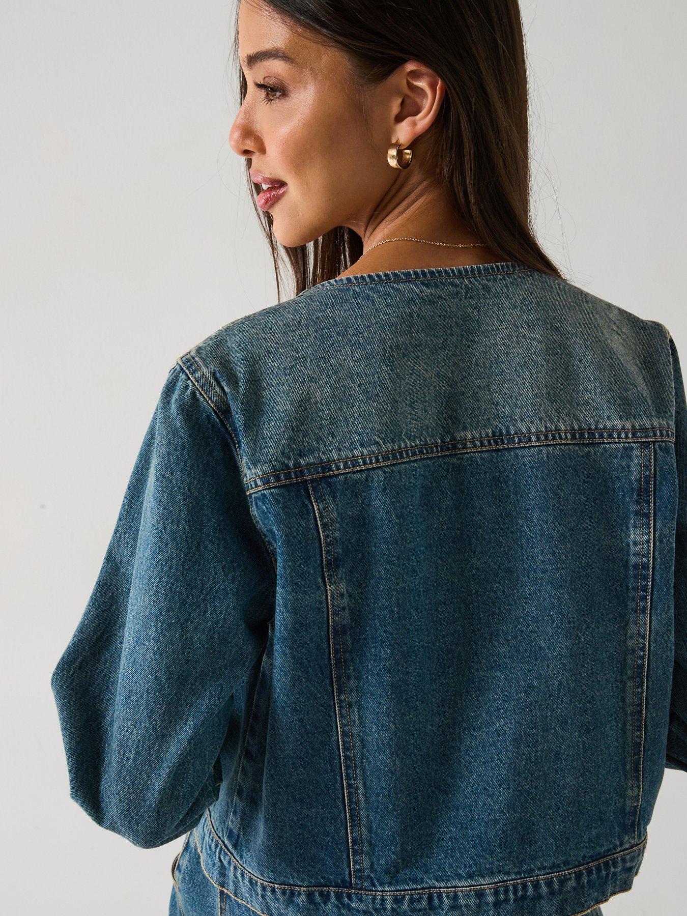 Image 5 of 6 of V by Very Collarless Denim Jacket - Mid Wash