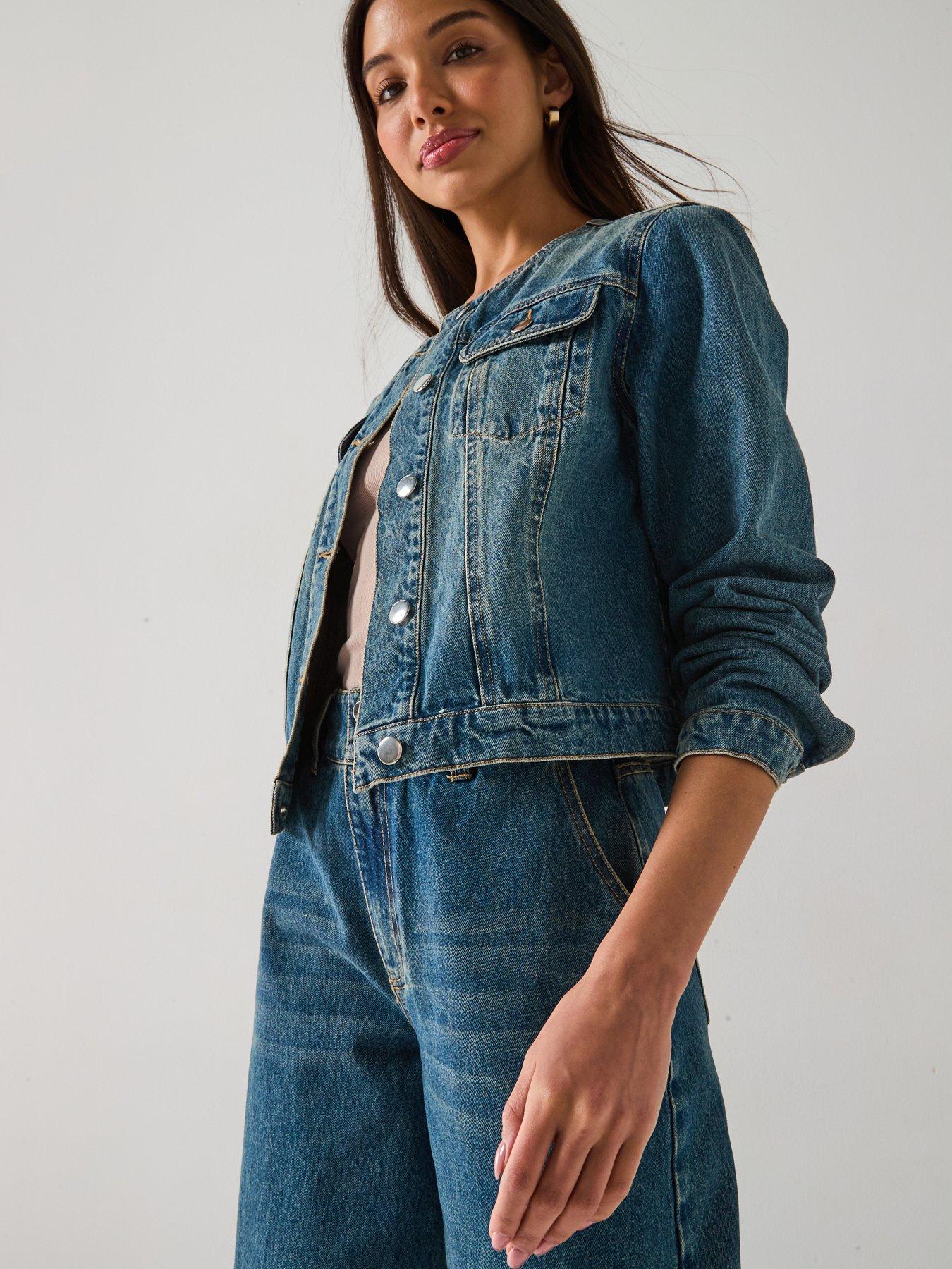 Image 6 of 6 of V by Very Collarless Denim Jacket - Mid Wash