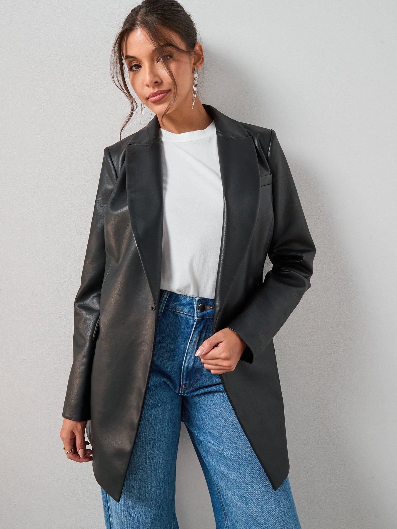 The Very Collection Faux Leather Blazer - Black