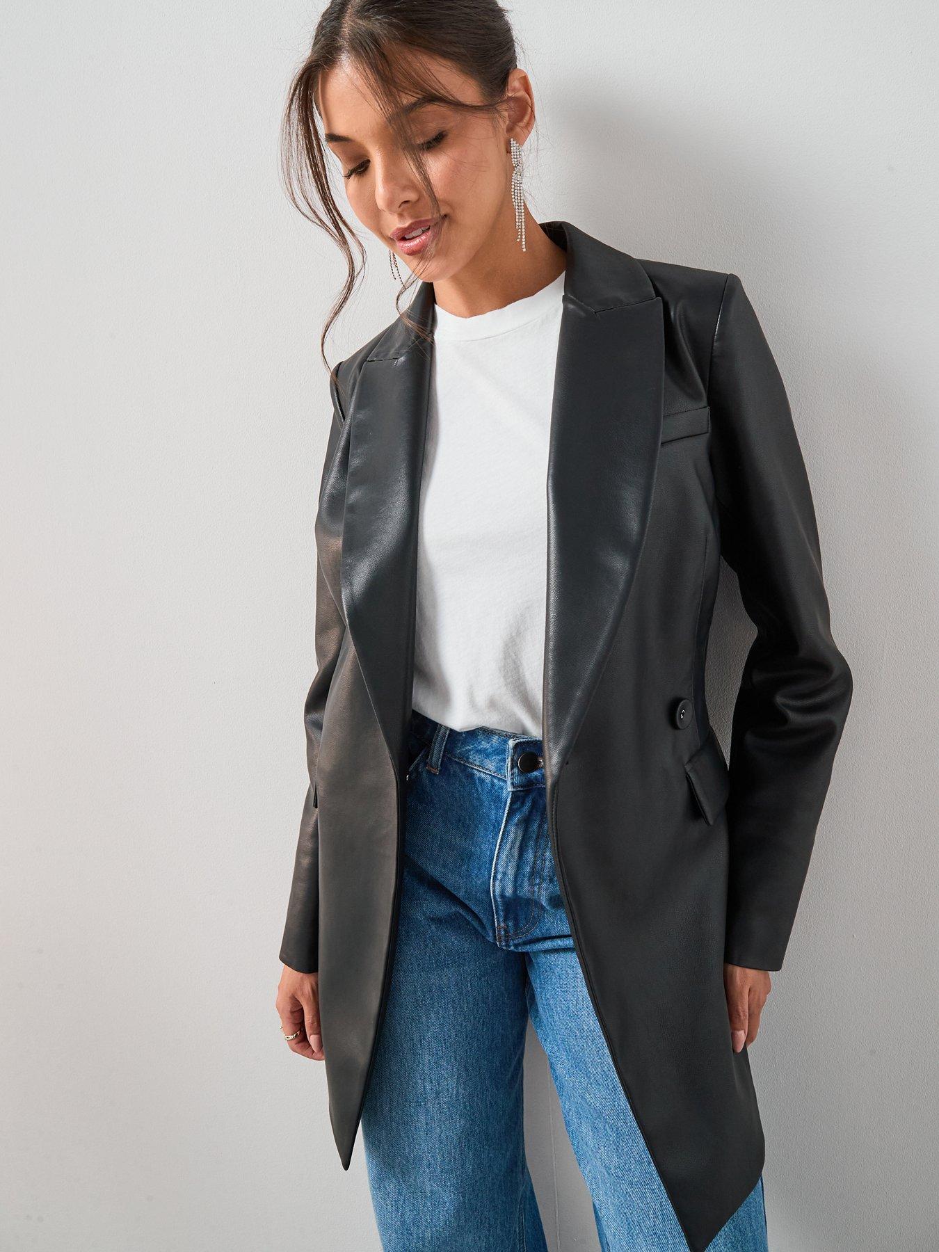 V by Very Faux Leather Blazer - Black