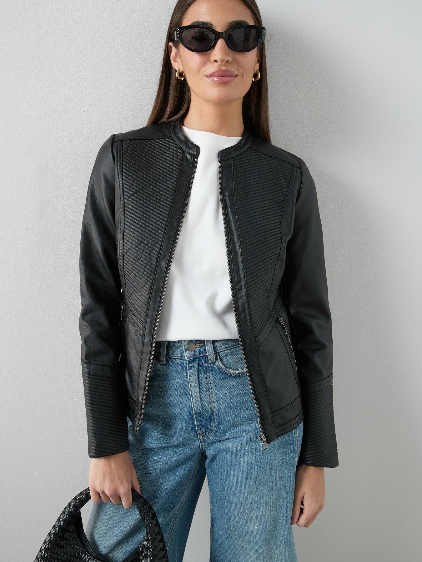 The Very Collection Faux Leather Collarless Stitch Jacket - Black