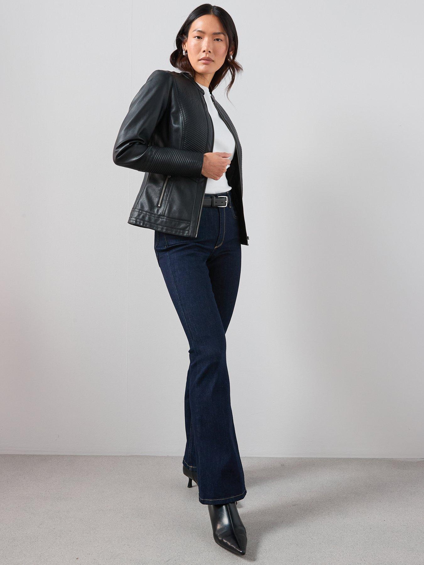 Image 6 of 7 of The Very Collection Faux Leather Collarless Stitch Jacket - Black