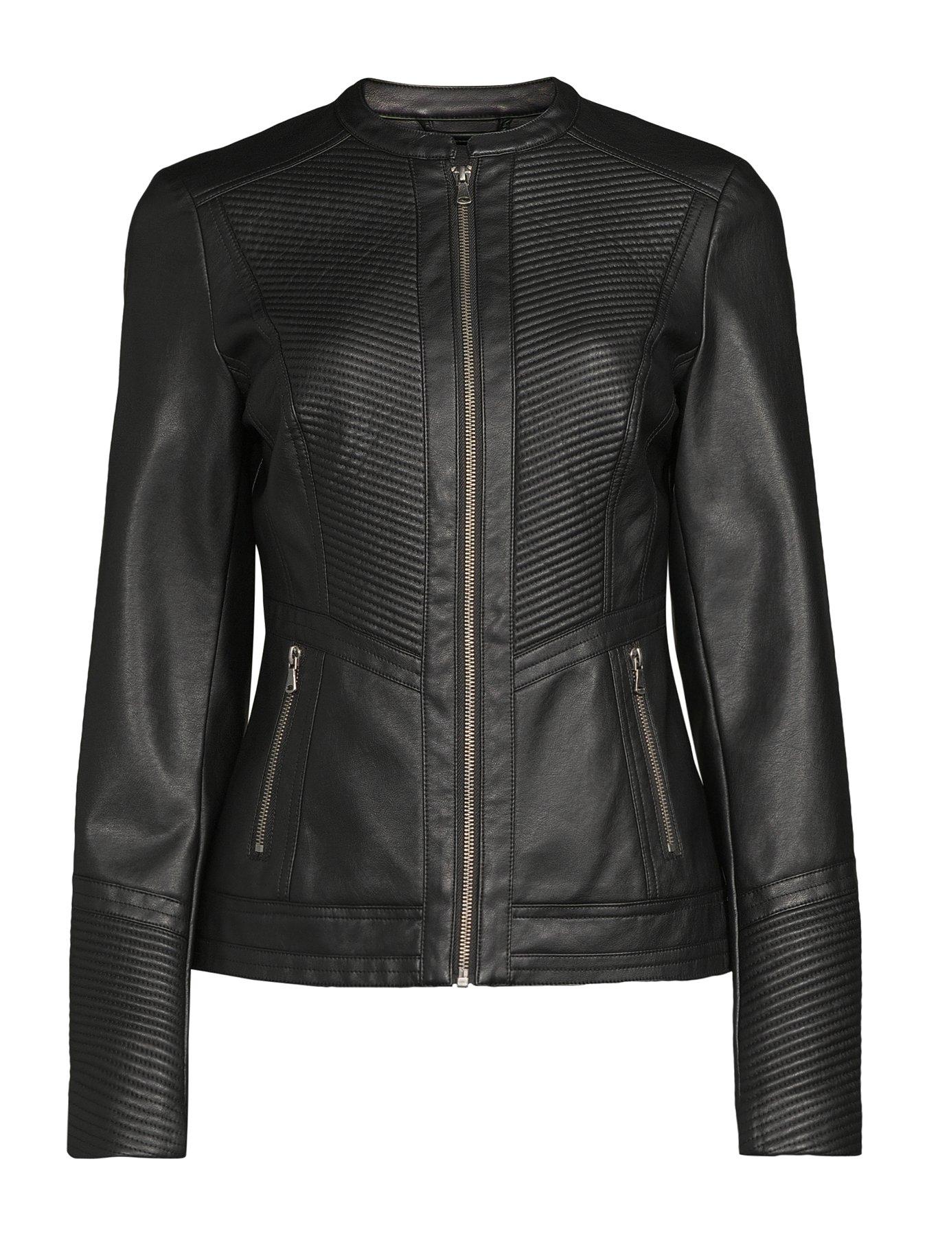 Image 7 of 7 of The Very Collection Faux Leather Collarless Stitch Jacket - Black