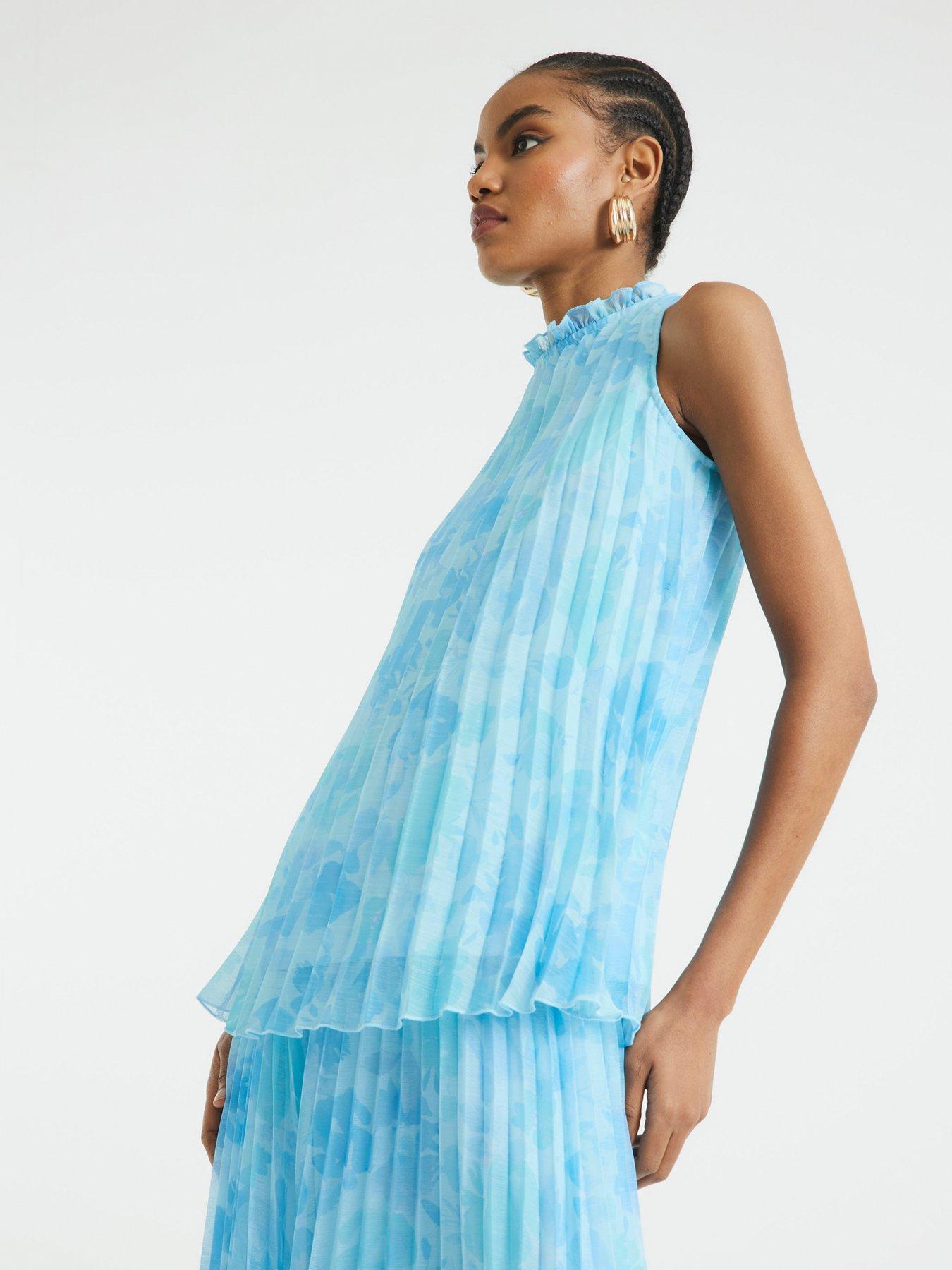undefined Plisse Tunic Top - Blue