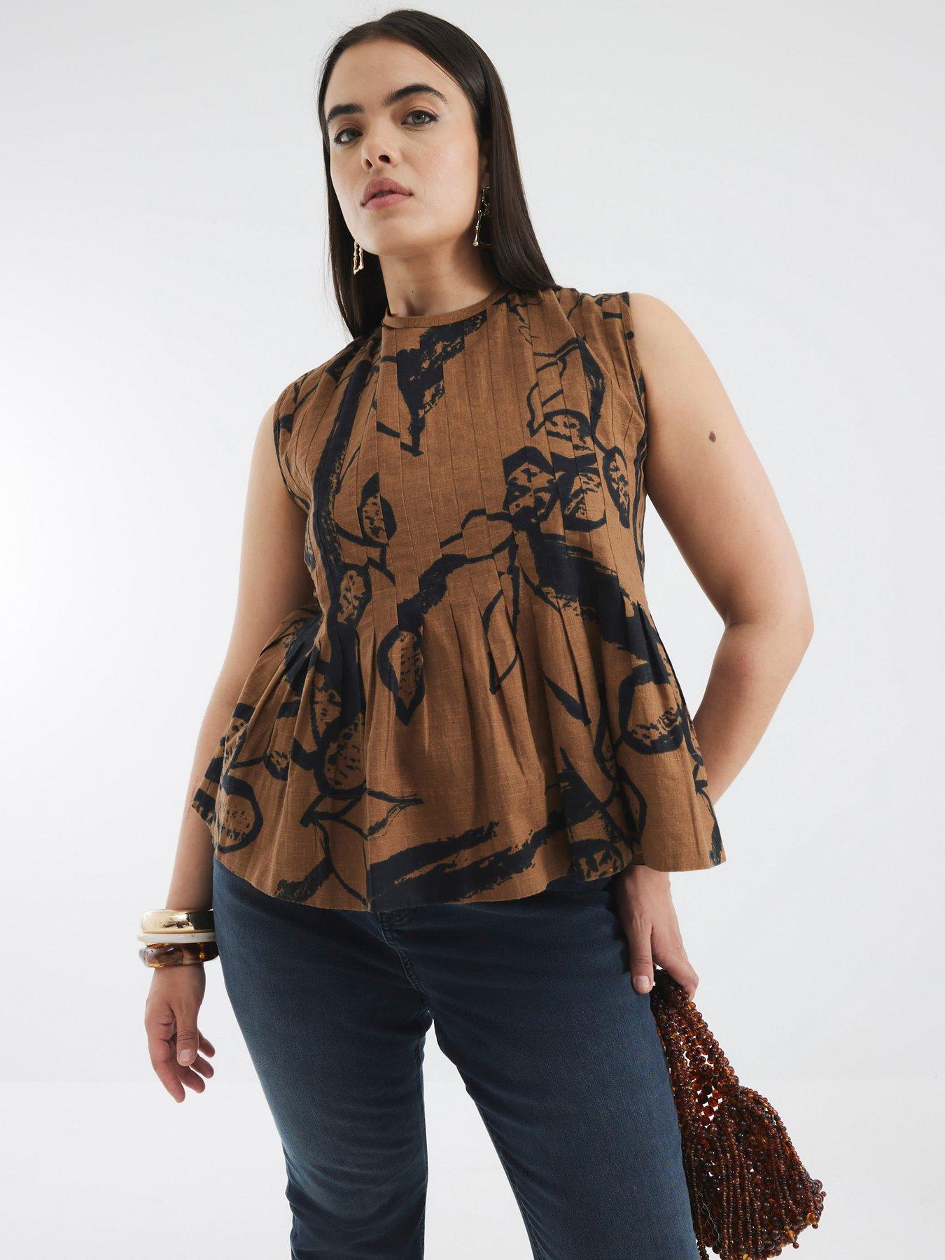 Image 5 of 5 of River Island Pleated Shell Top - Brown