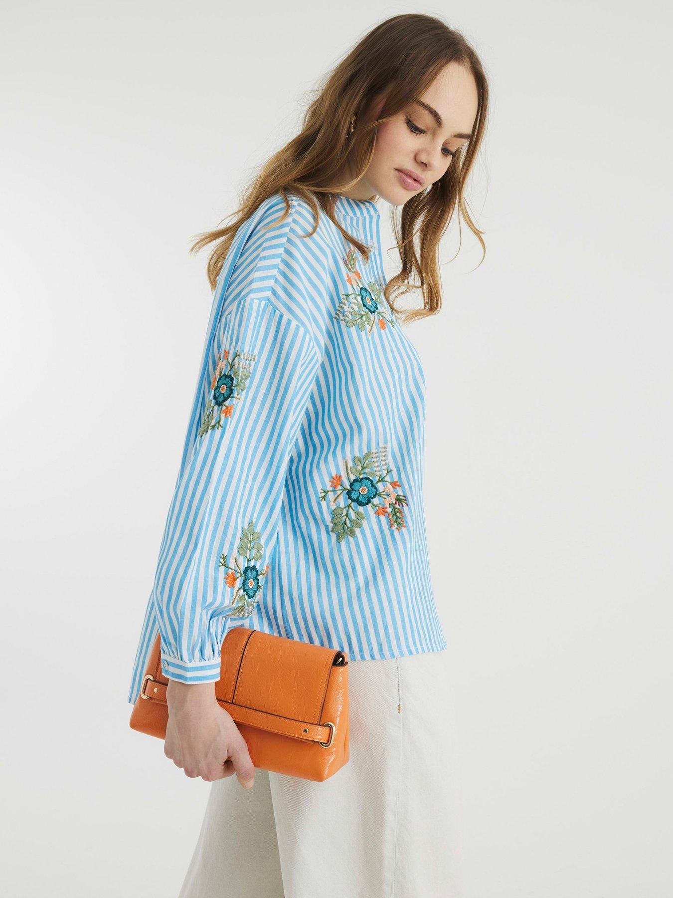 undefined Floral Stripe Shirt - Blue