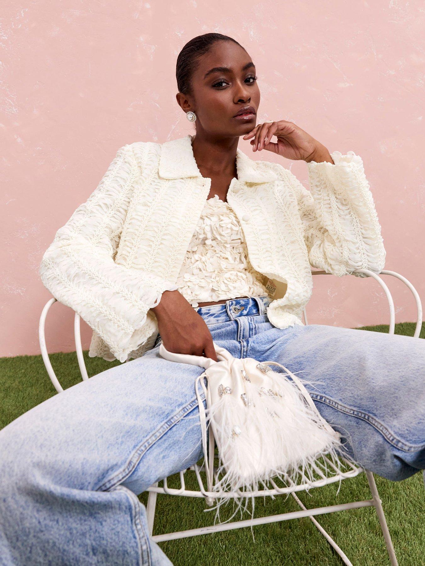 undefined Textured Collared Trophy Jacket - Cream