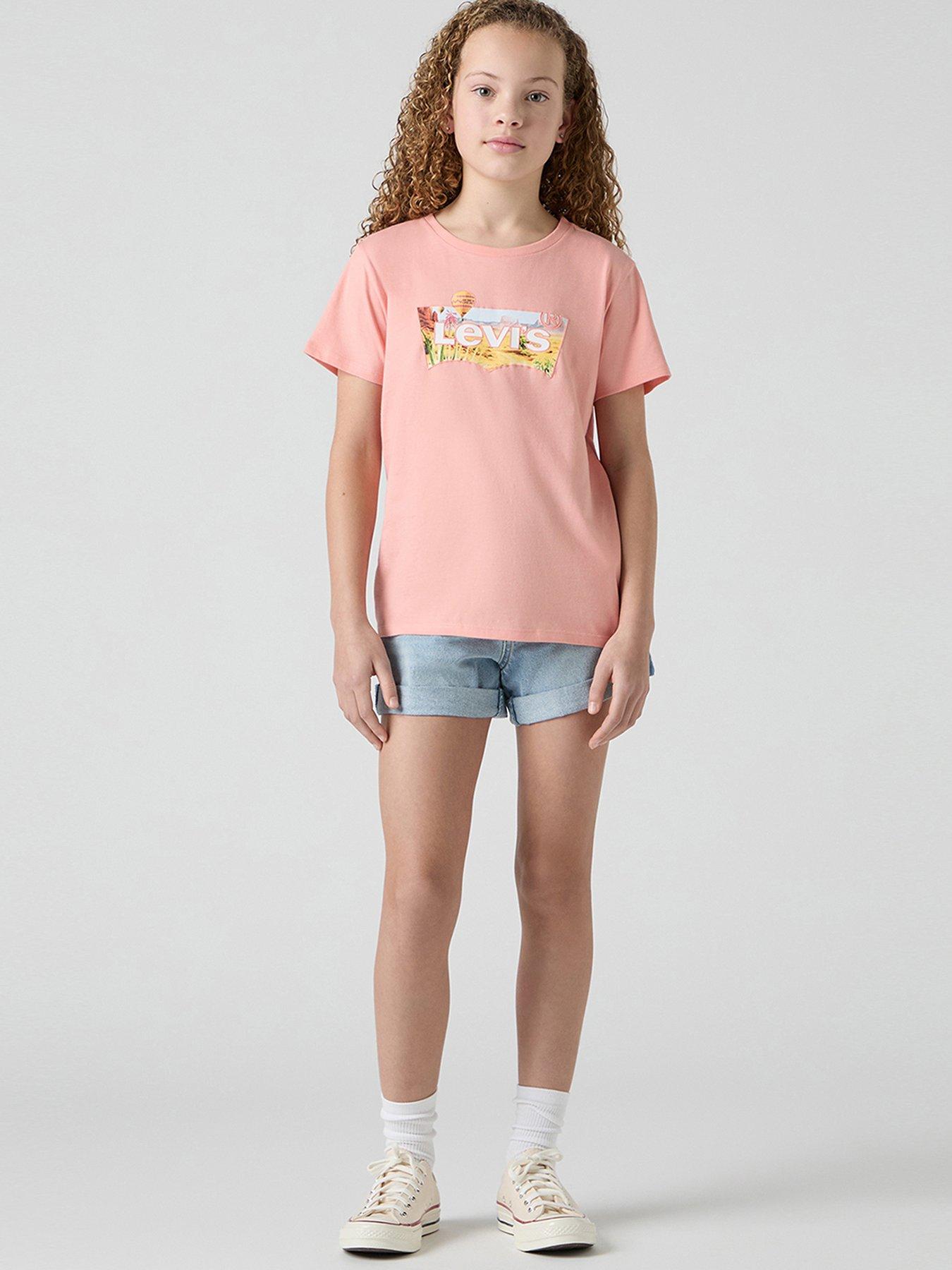 Image 1 of 7 of Levi's Girls Mini Mom Embroidered Shorts - Blue