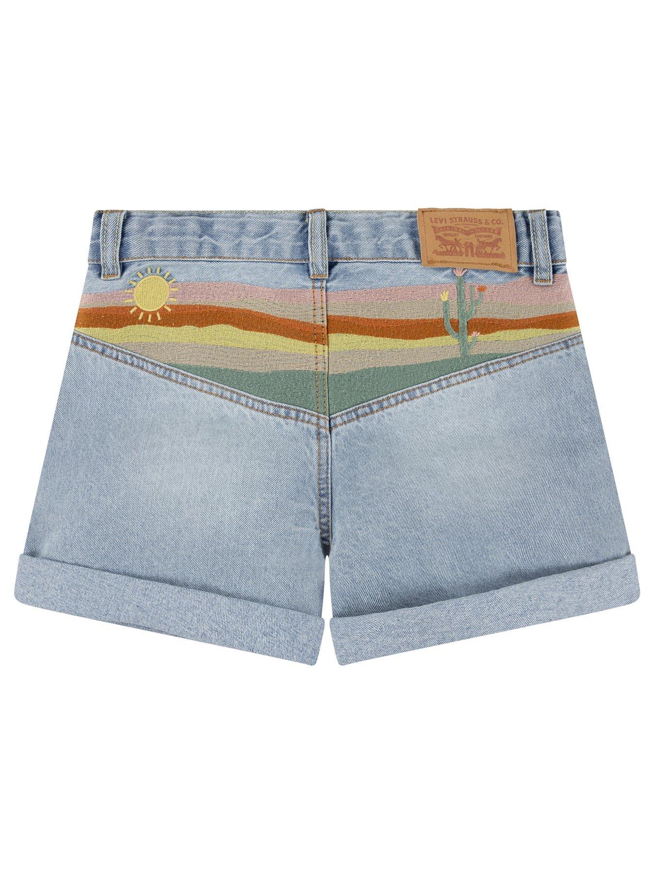 Image 3 of 7 of Levi's Girls Mini Mom Embroidered Shorts - Blue