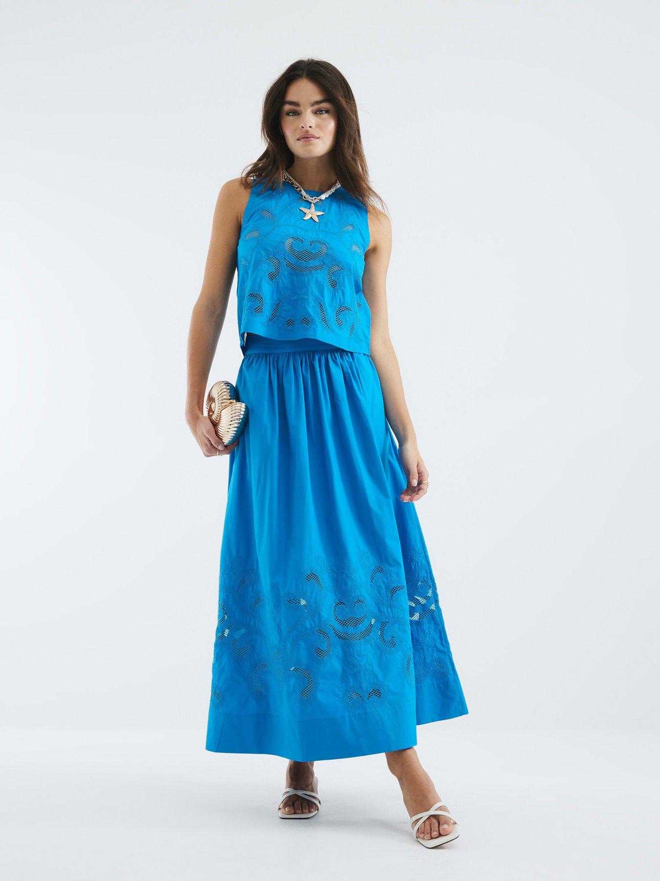 undefined Maxi Broderie Skirt - Blue