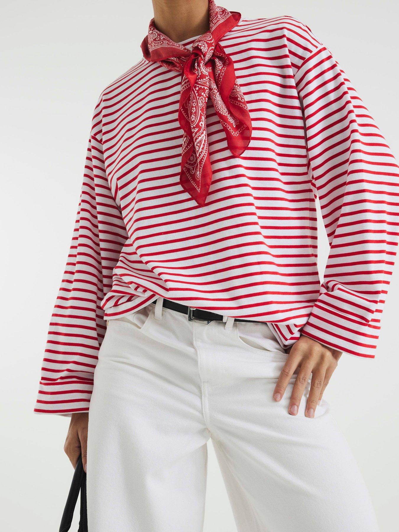 undefined Stripe Cuff Sleeve Top - Red