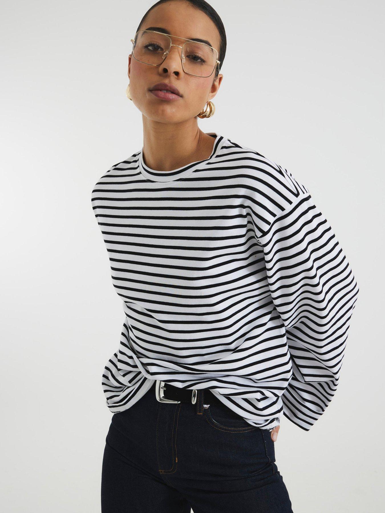 undefined Stripe Long Sleeve Top - Black