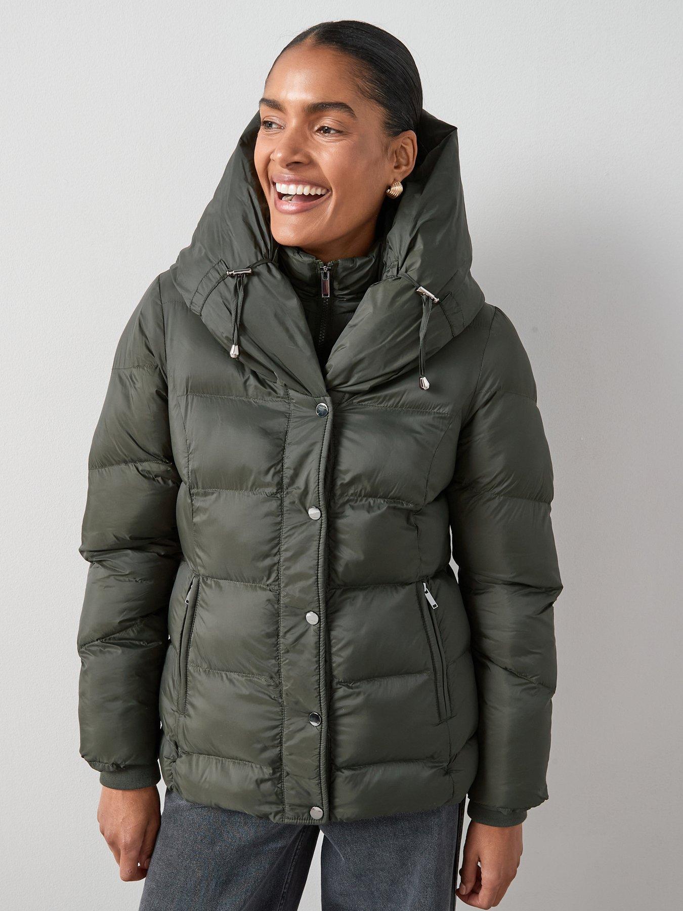 Image 3 of 7 of The Very Collection Double Collar Short Padded Coat With Hood - Khaki
