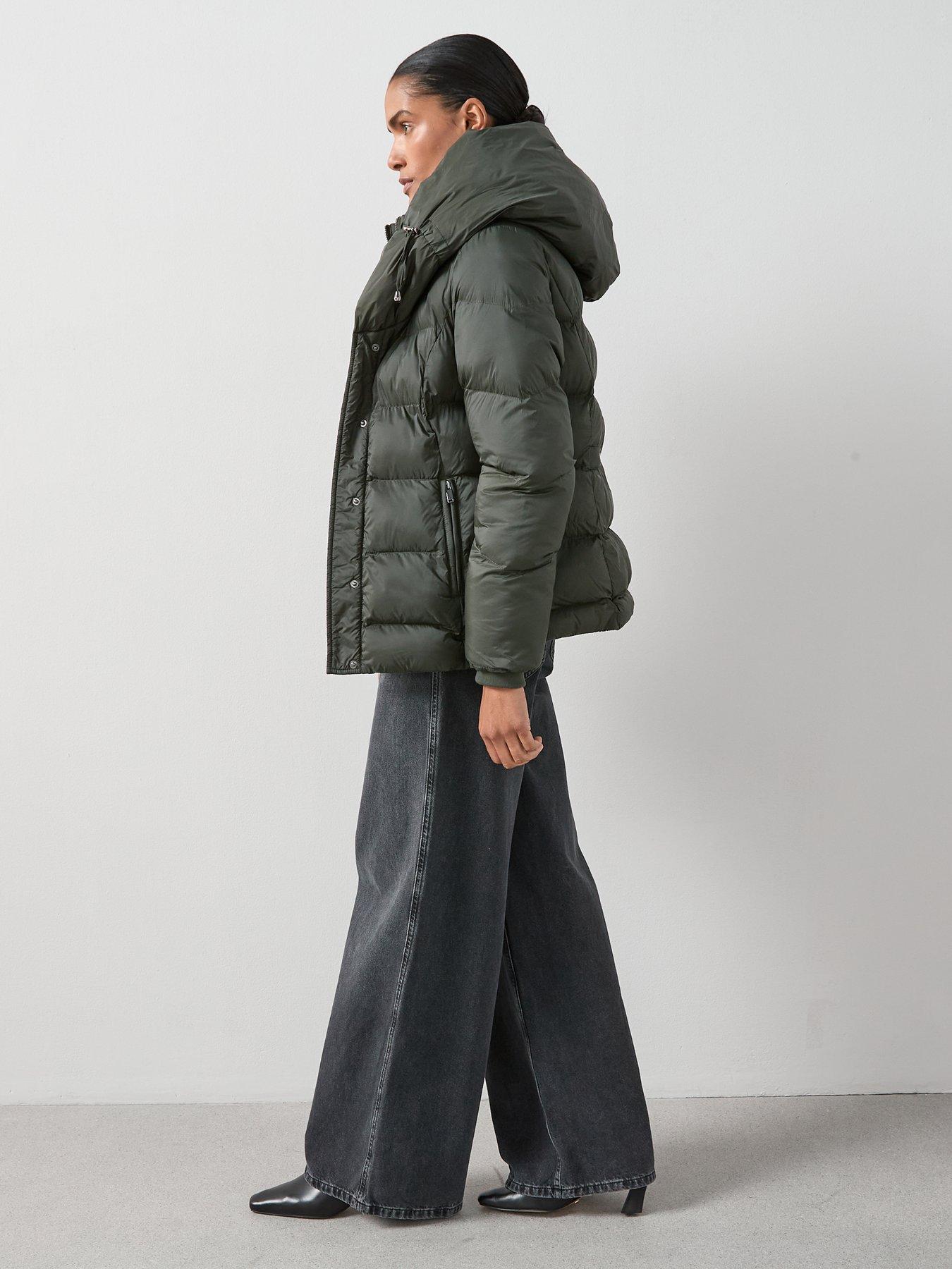 Image 4 of 7 of The Very Collection Double Collar Short Padded Coat With Hood - Khaki
