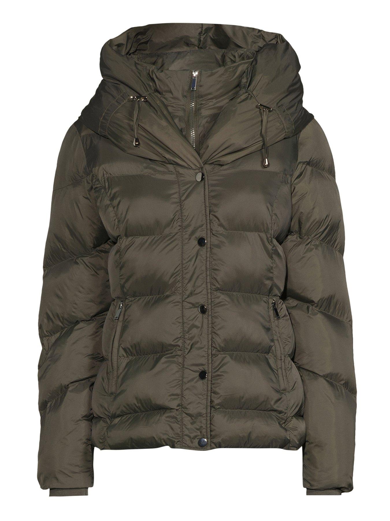 Image 7 of 7 of The Very Collection Double Collar Short Padded Coat With Hood - Khaki