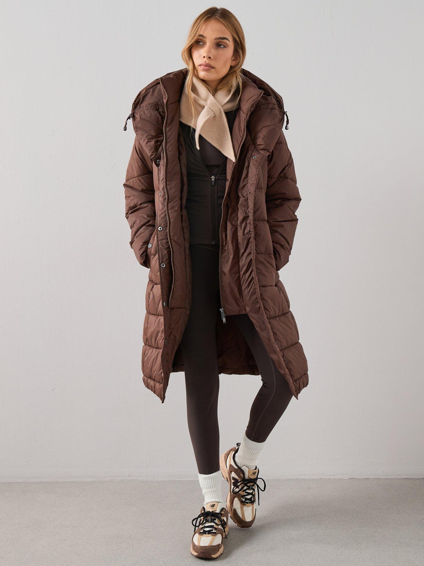 The Very Collection Double Collar Longline Padded Coat With Hood - Brown