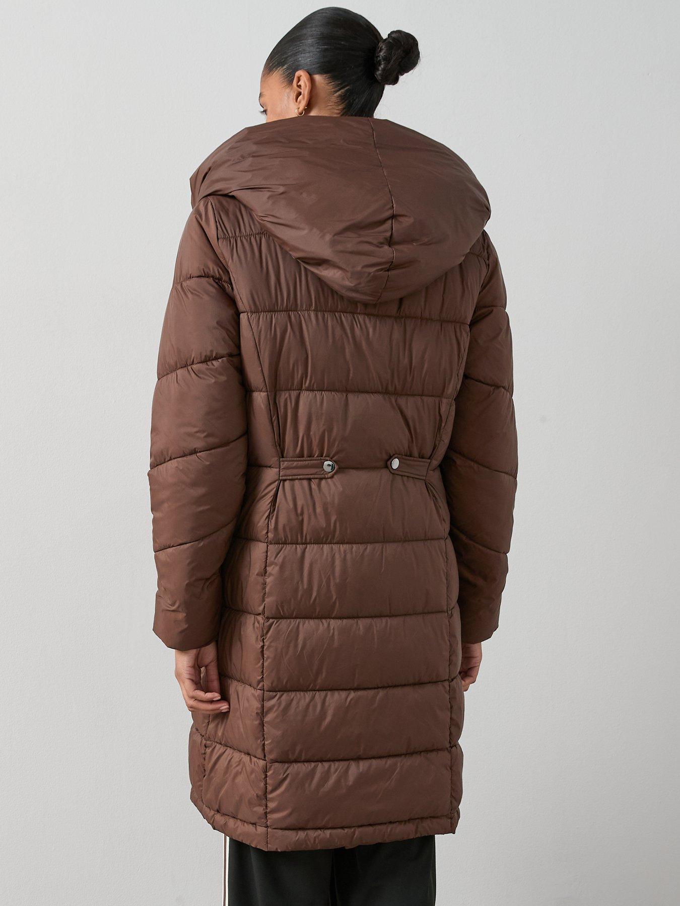 Image 2 of 6 of The Very Collection Double Collar Longline Padded Coat With Hood - Brown