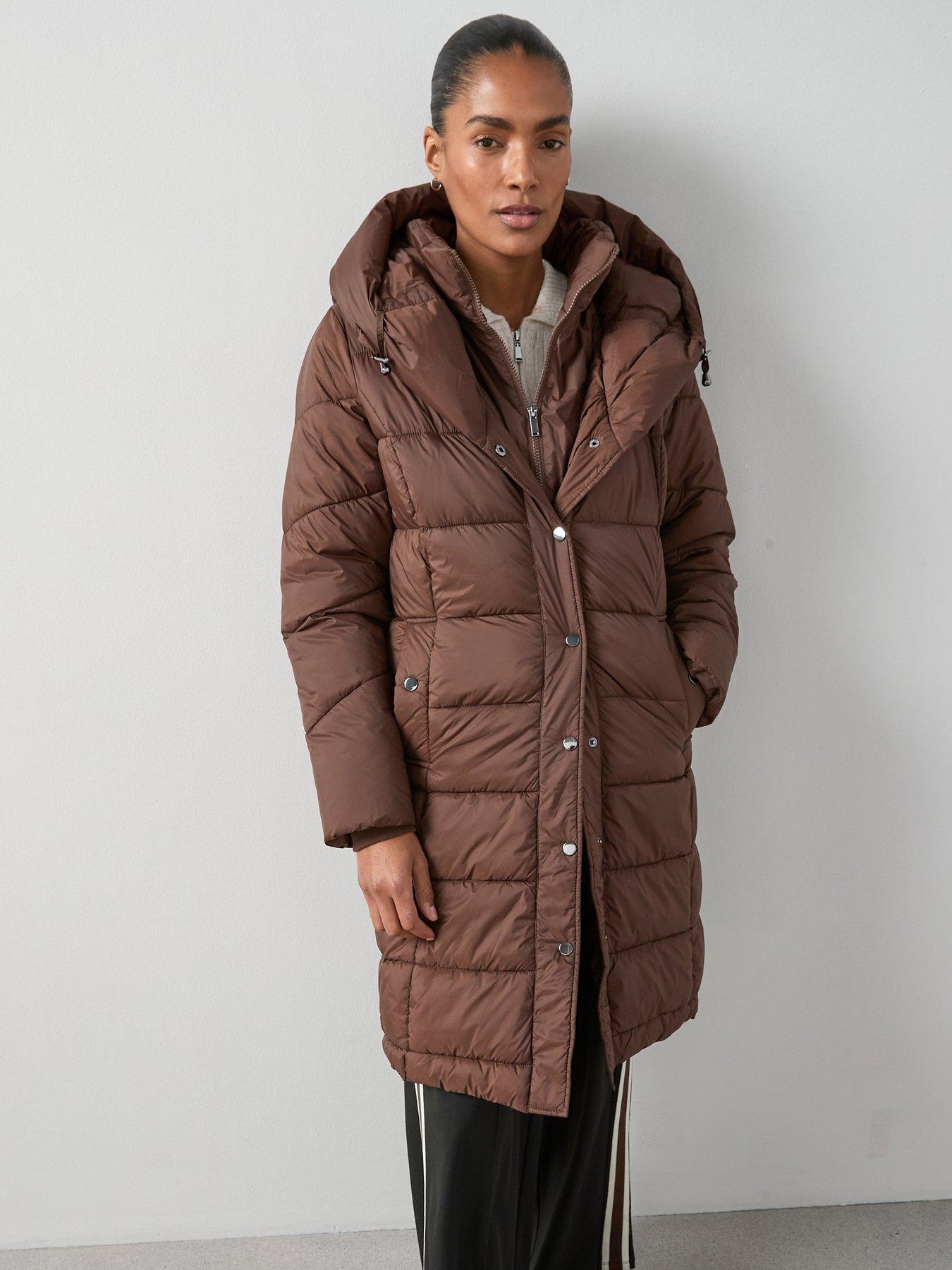 Image 3 of 6 of The Very Collection Double Collar Longline Padded Coat With Hood - Brown