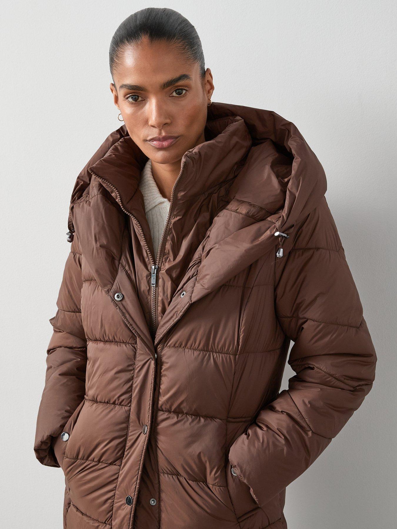 Image 4 of 6 of The Very Collection Double Collar Longline Padded Coat With Hood - Brown