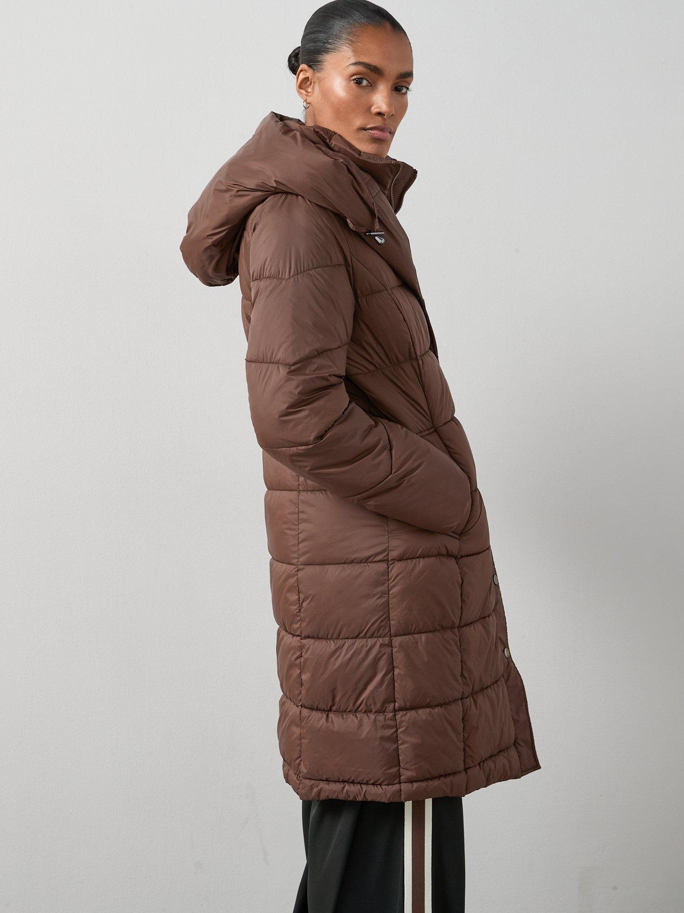 Image 5 of 6 of The Very Collection Double Collar Longline Padded Coat With Hood - Brown