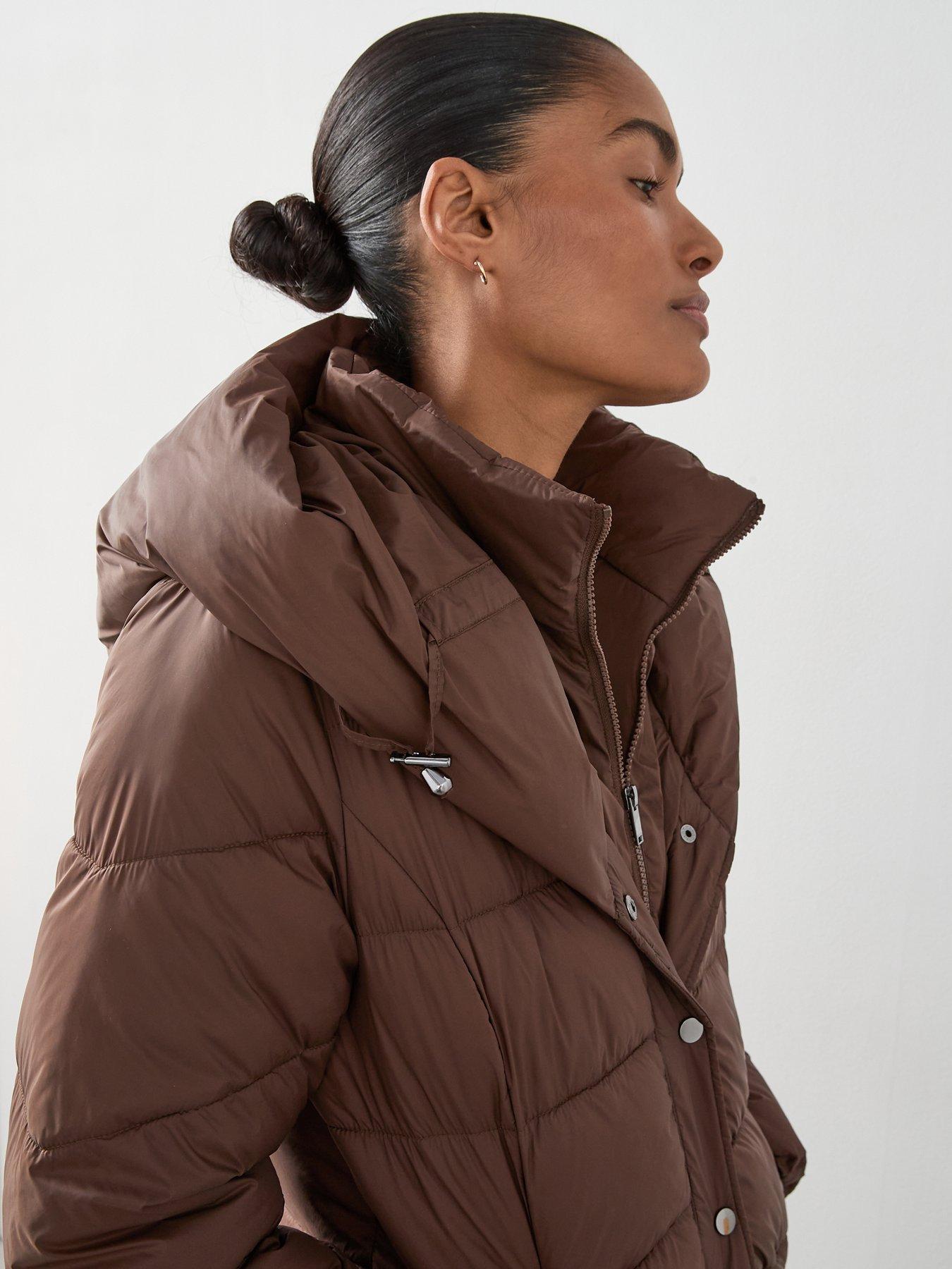 Image 6 of 6 of The Very Collection Double Collar Longline Padded Coat With Hood - Brown