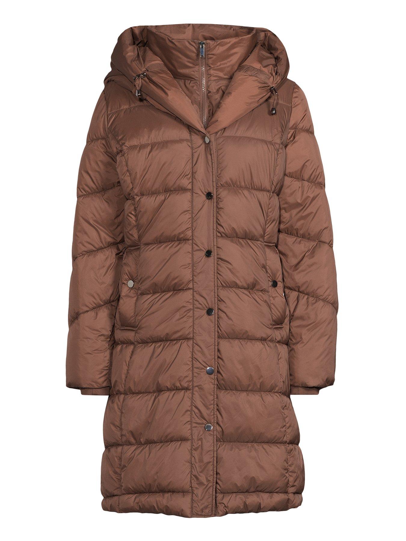 Image 7 of 7 of The Very Collection Double Collar Longline Padded Coat With Hood - Brown