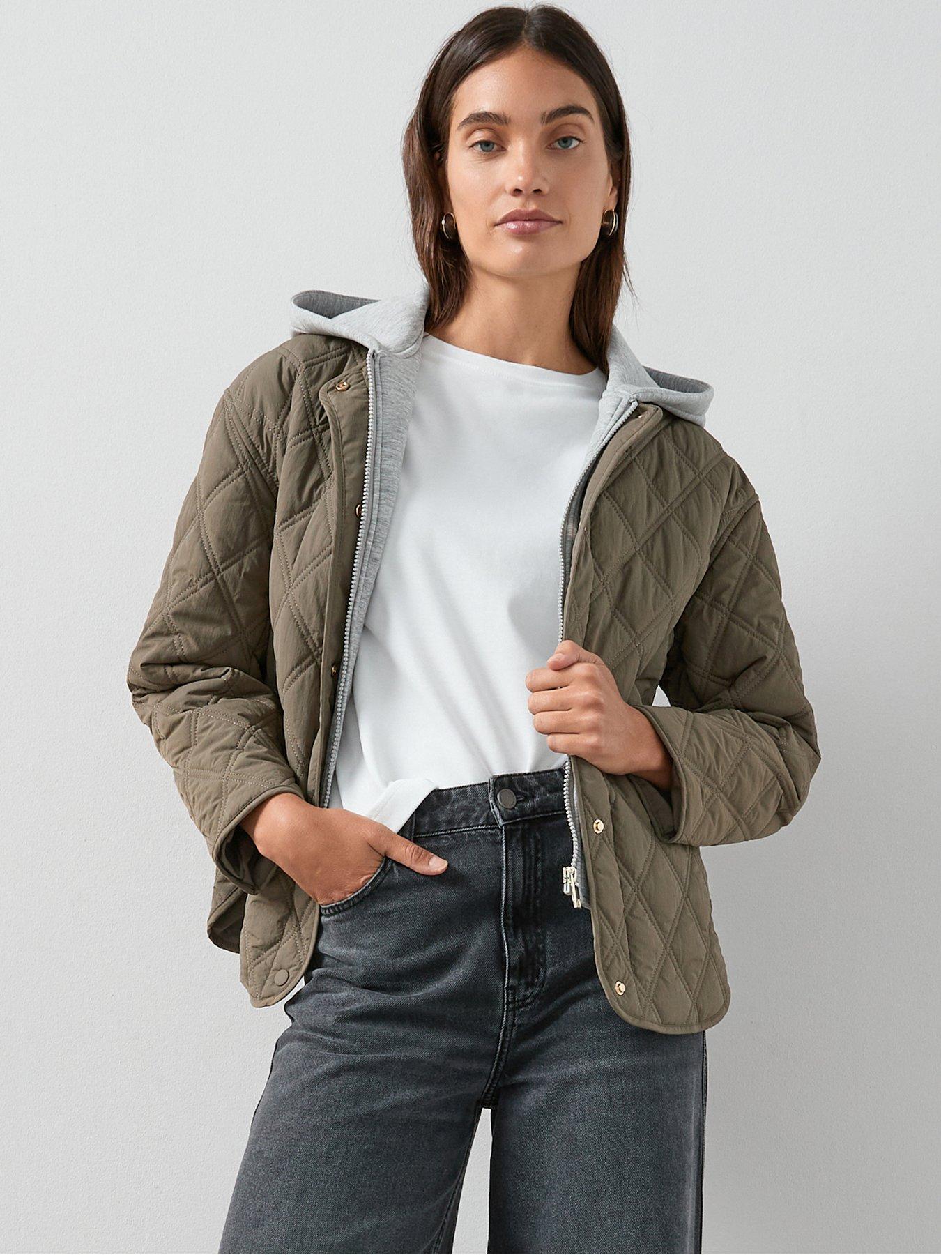 Image 1 of 6 of The Very Collection Jersey Layer Quilted Jacket - Khaki &amp; Grey
