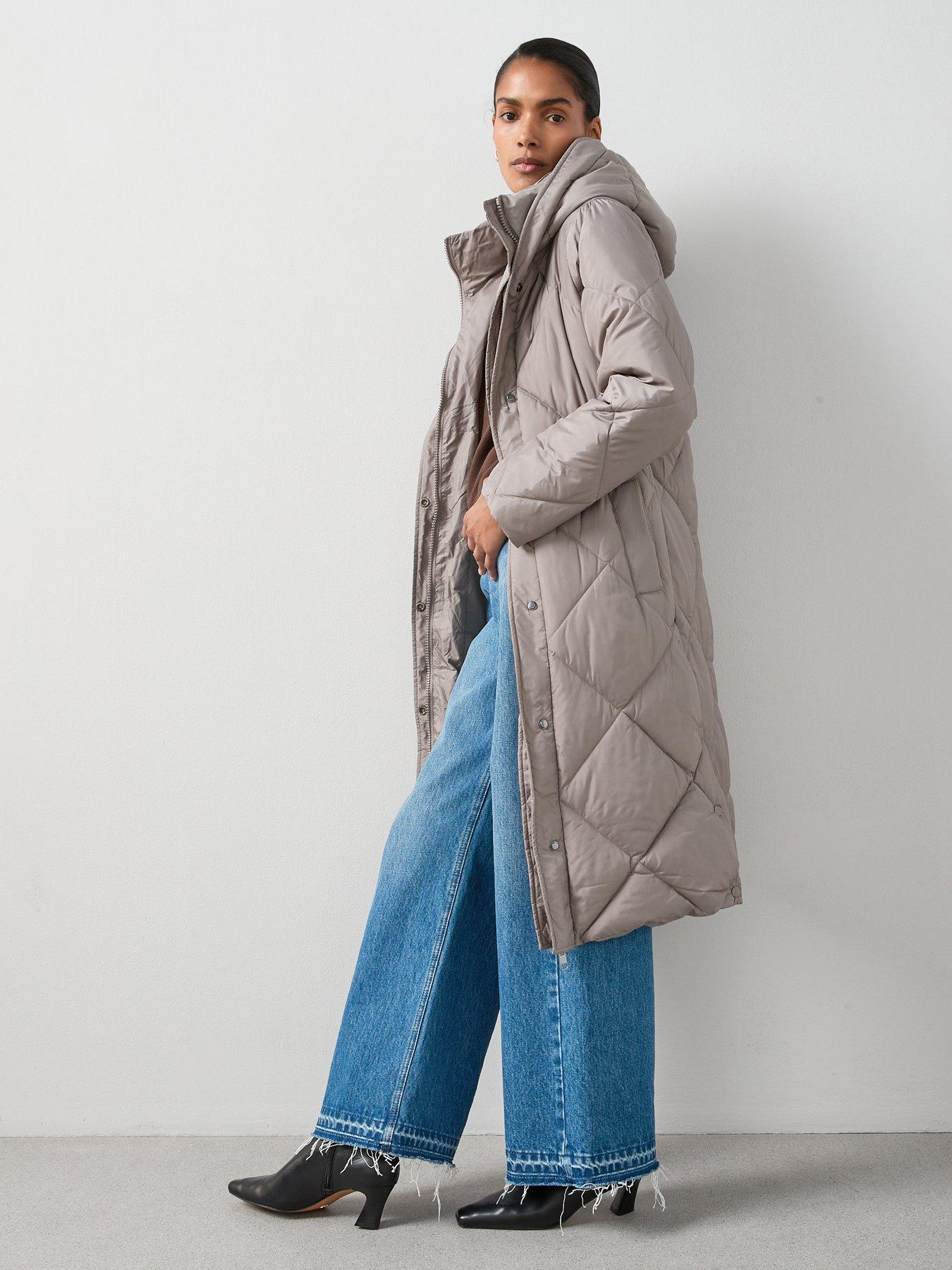 The Very Collection Diamond Quilt Double Placket Longline Sorona Padded Coat - Beige