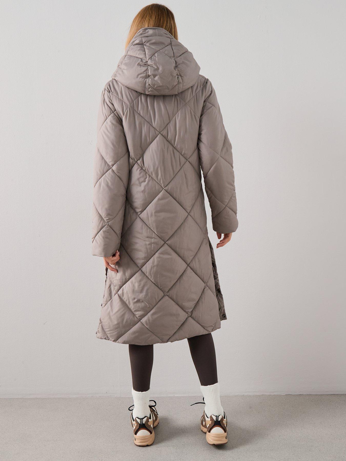 Image 2 of 7 of The Very Collection Diamond Quilt Double Placket Longline Sorona Padded Coat - Beige
