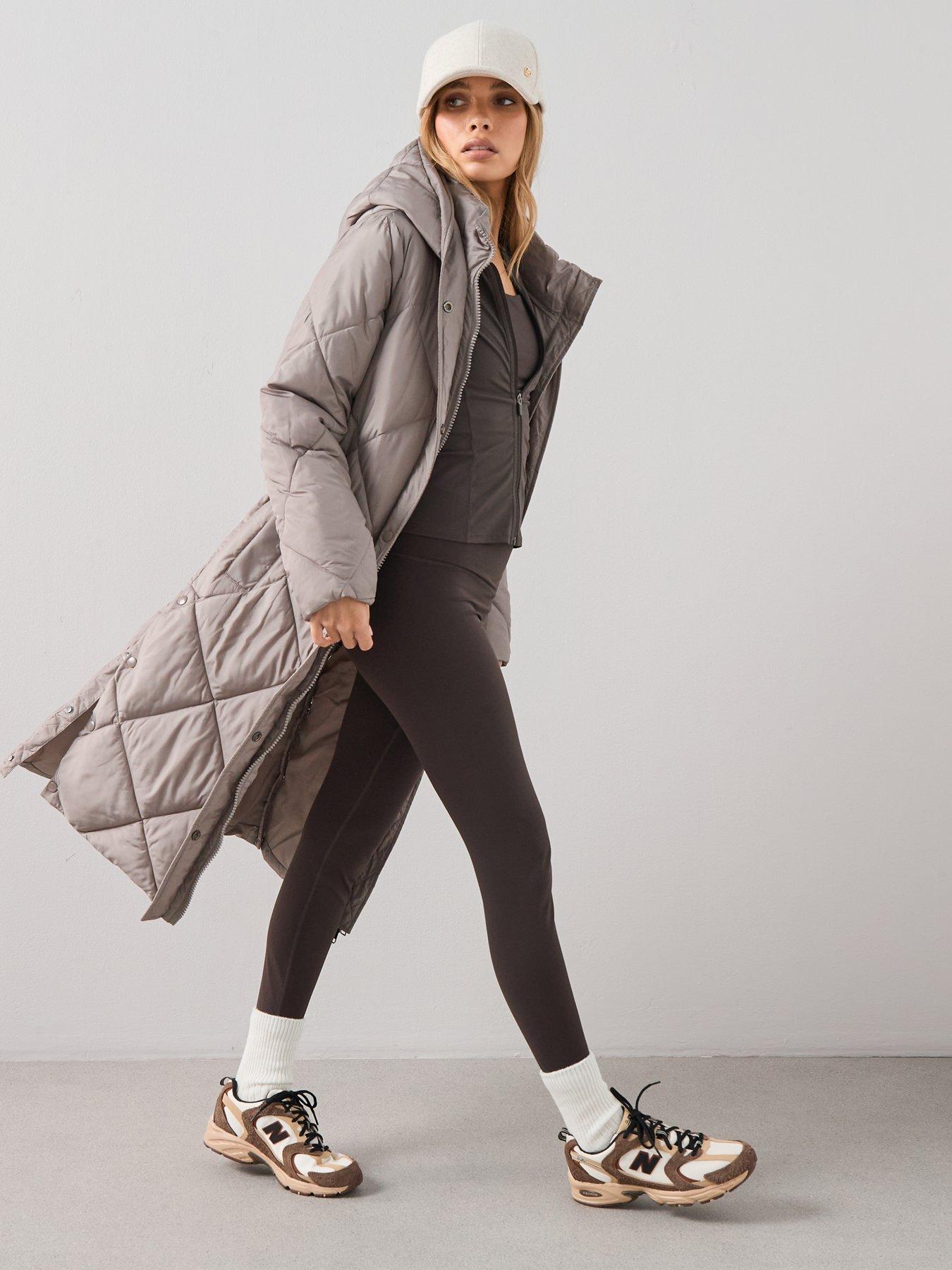 Image 3 of 7 of The Very Collection Diamond Quilt Double Placket Longline Sorona Padded Coat - Beige
