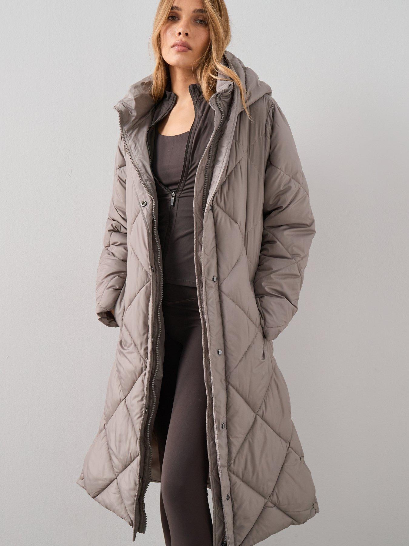 Image 4 of 7 of The Very Collection Diamond Quilt Double Placket Longline Sorona Padded Coat - Beige
