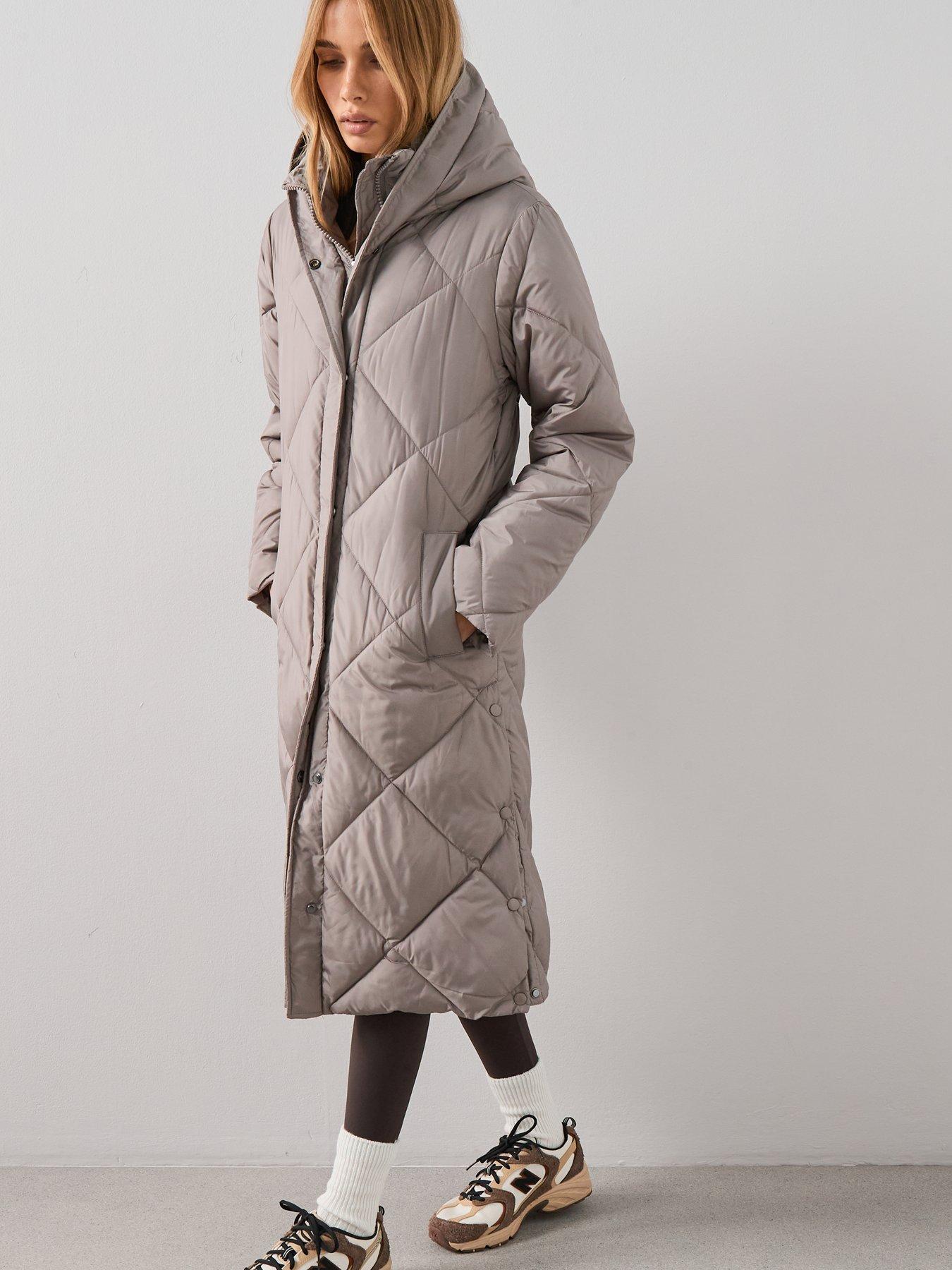 Image 5 of 7 of The Very Collection Diamond Quilt Double Placket Longline Sorona Padded Coat - Beige