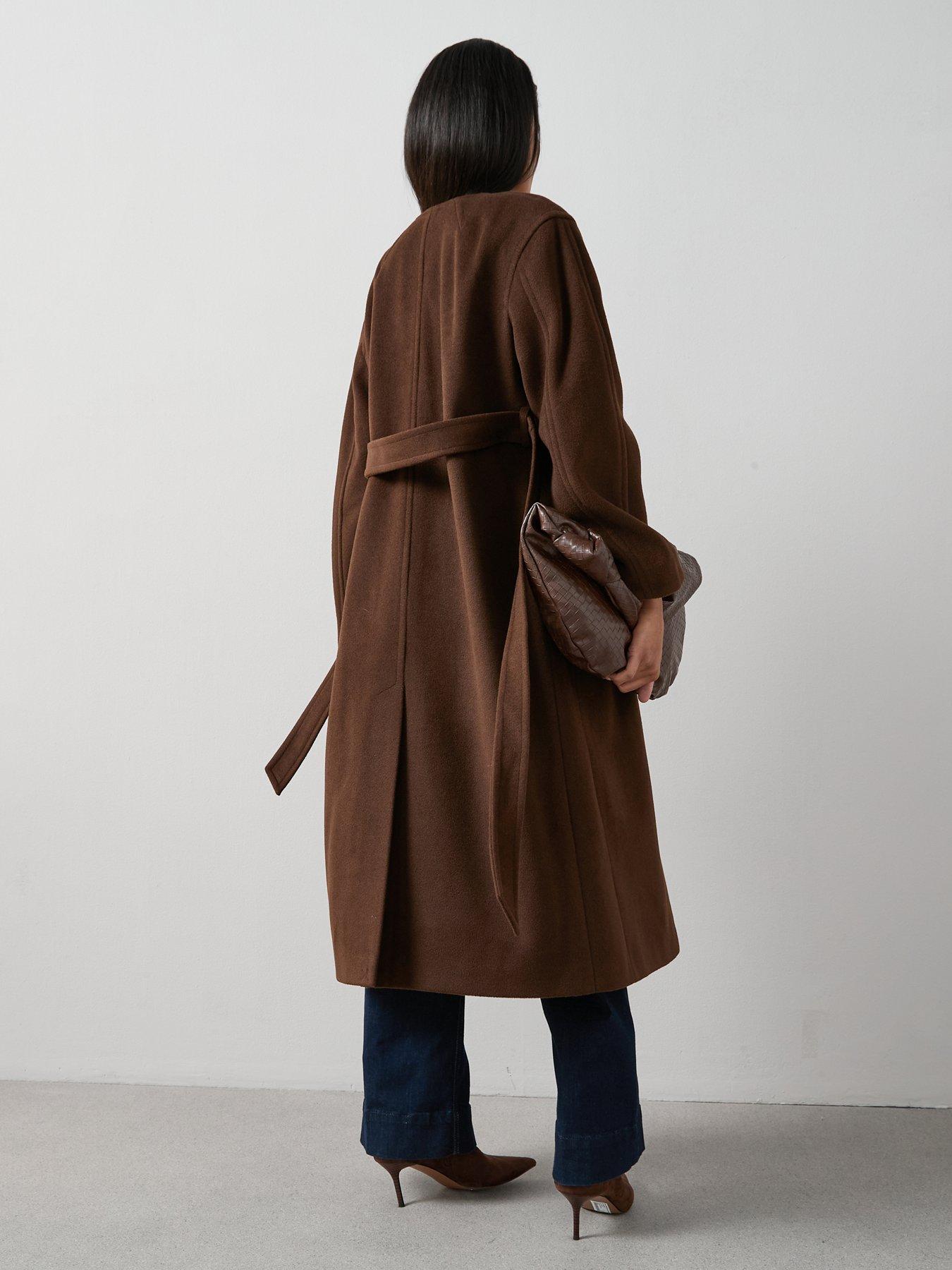 Image 2 of 6 of The Very Collection Collarless Wrap Coat - Brown